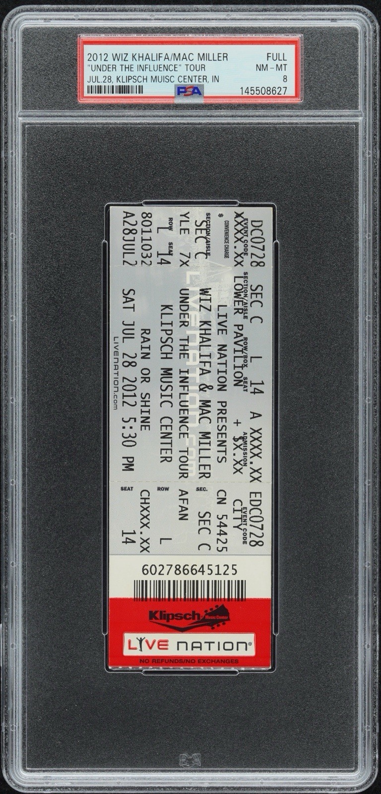 2012 Wiz Khalifa/Mac Miller “Under the Influence” Tour Ticket PSA 8 Pop 1 💎