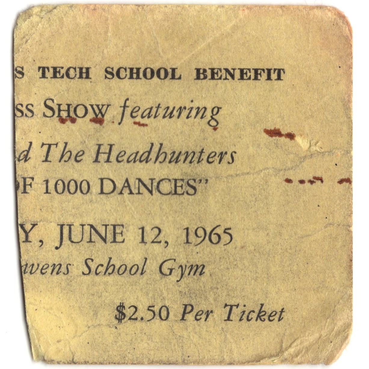 CANNIBAL & THE HEADHUNTERS Concert Ticket Stub BRIDGEPORT CT 6/12/65 GYMNASIUM