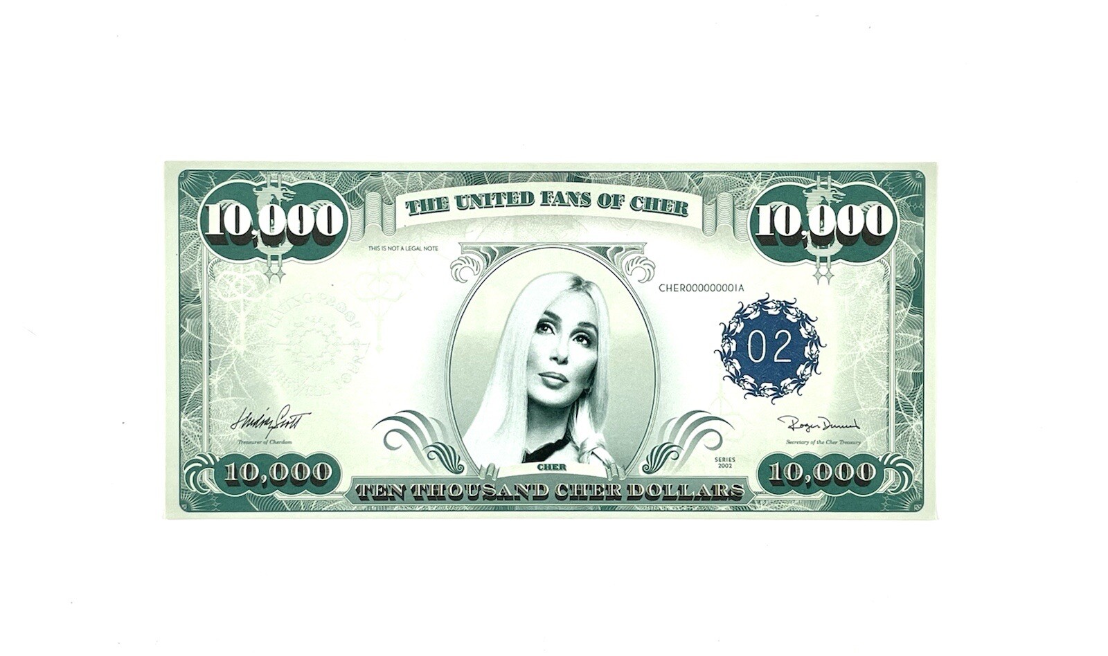 Cher Promo Prop 10,000 Dollar Bill Money Record Label Promotion 2002 United Fans