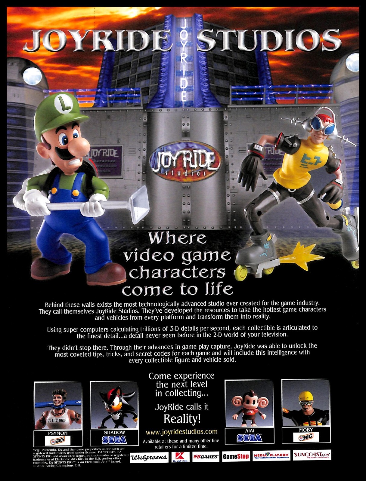 2002 Joyride Studios Retro Gaming PRINT AD Characters Figures Luigi’s Mansion