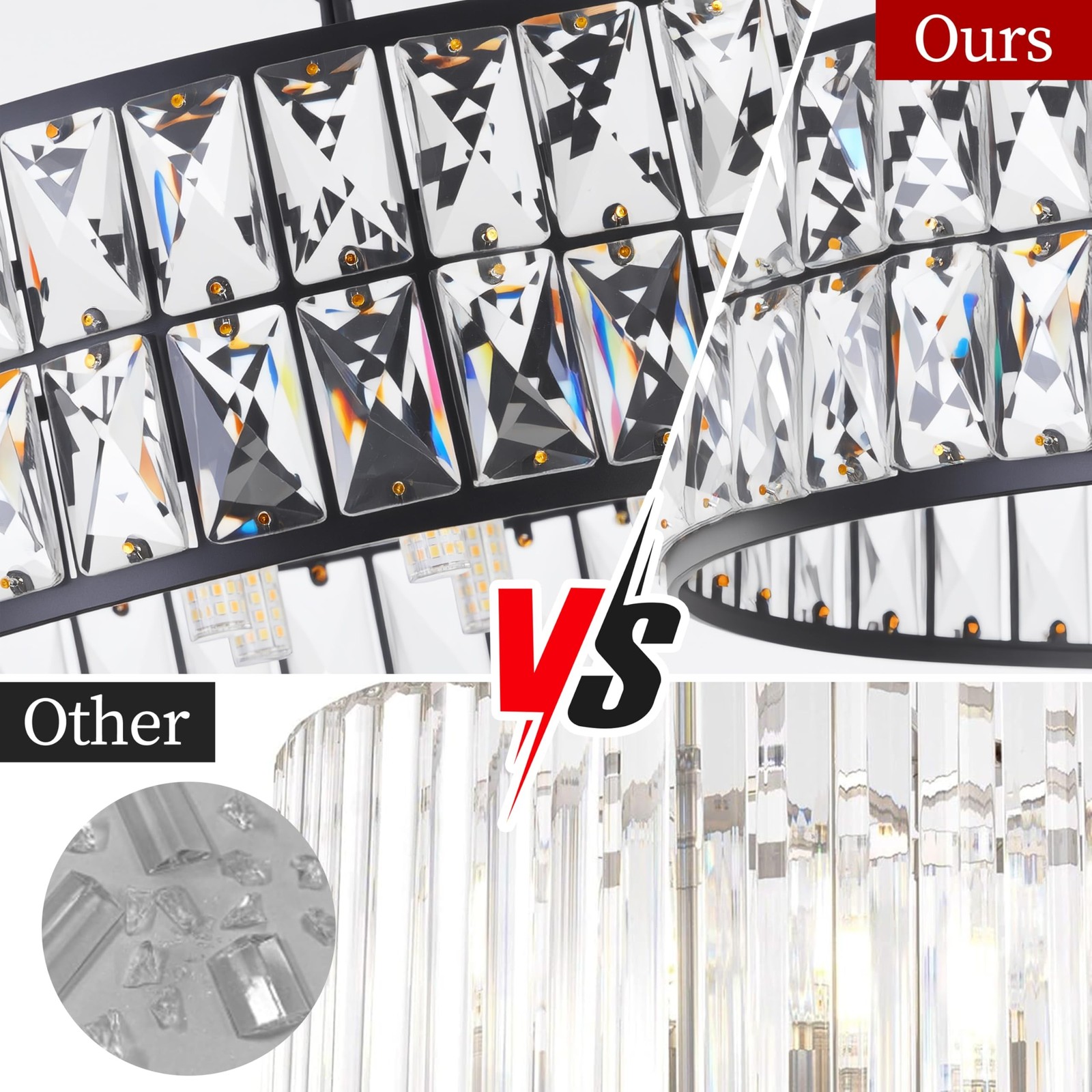6-Light Black Crystal 18″ Round Semi Flush Mount Ceiling Chandelier | Elegant…