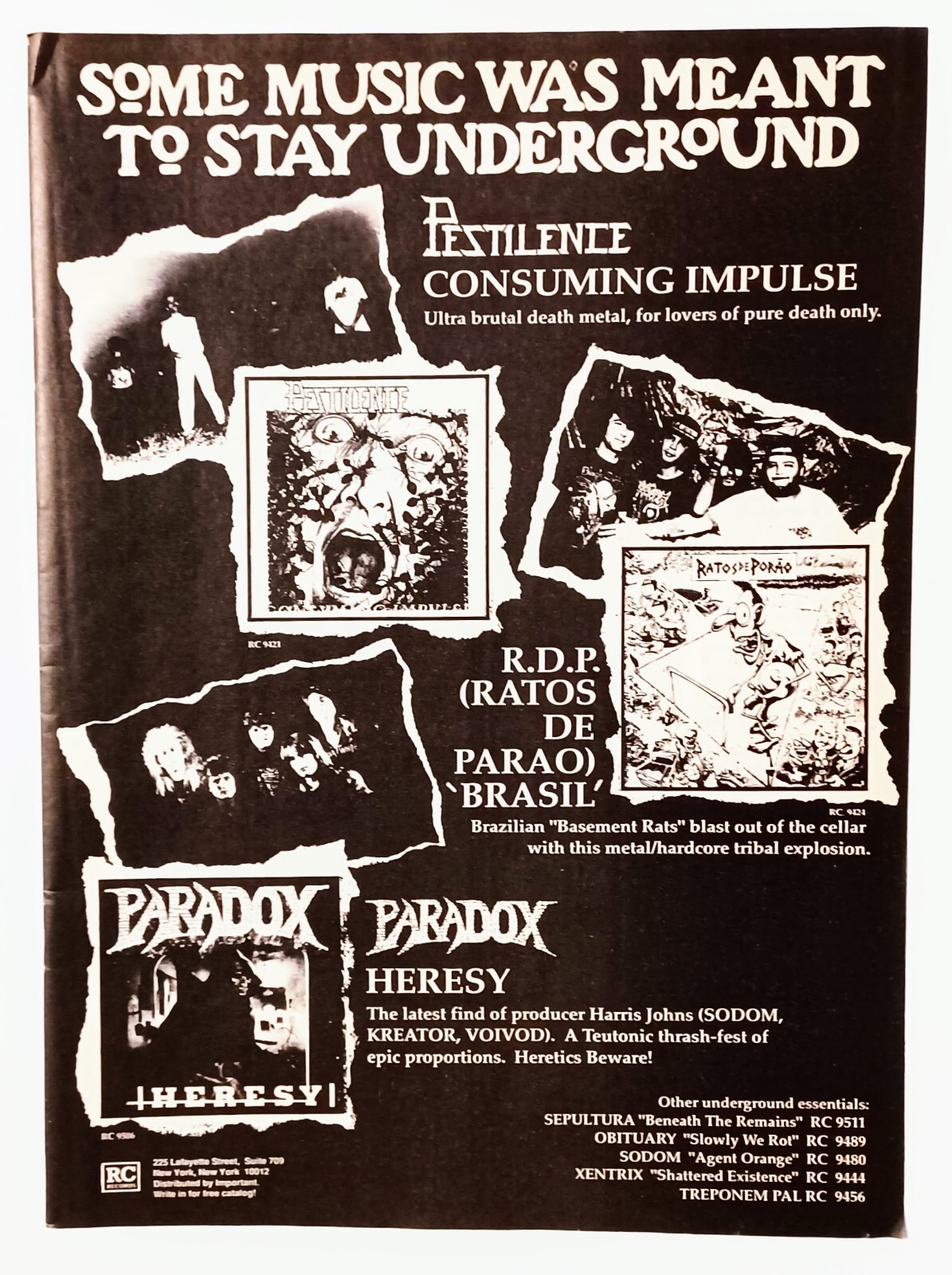 PESTILENCE CONSUMING IMPULSE/RDP/PARADOX~1990 ALBUM PROMO AD ADVERT POSTER
