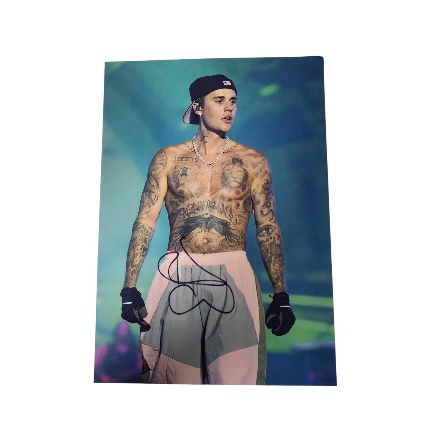 Justin Bieber Signed 8×12 Autographed Shirtless Tattoo Photo with COA