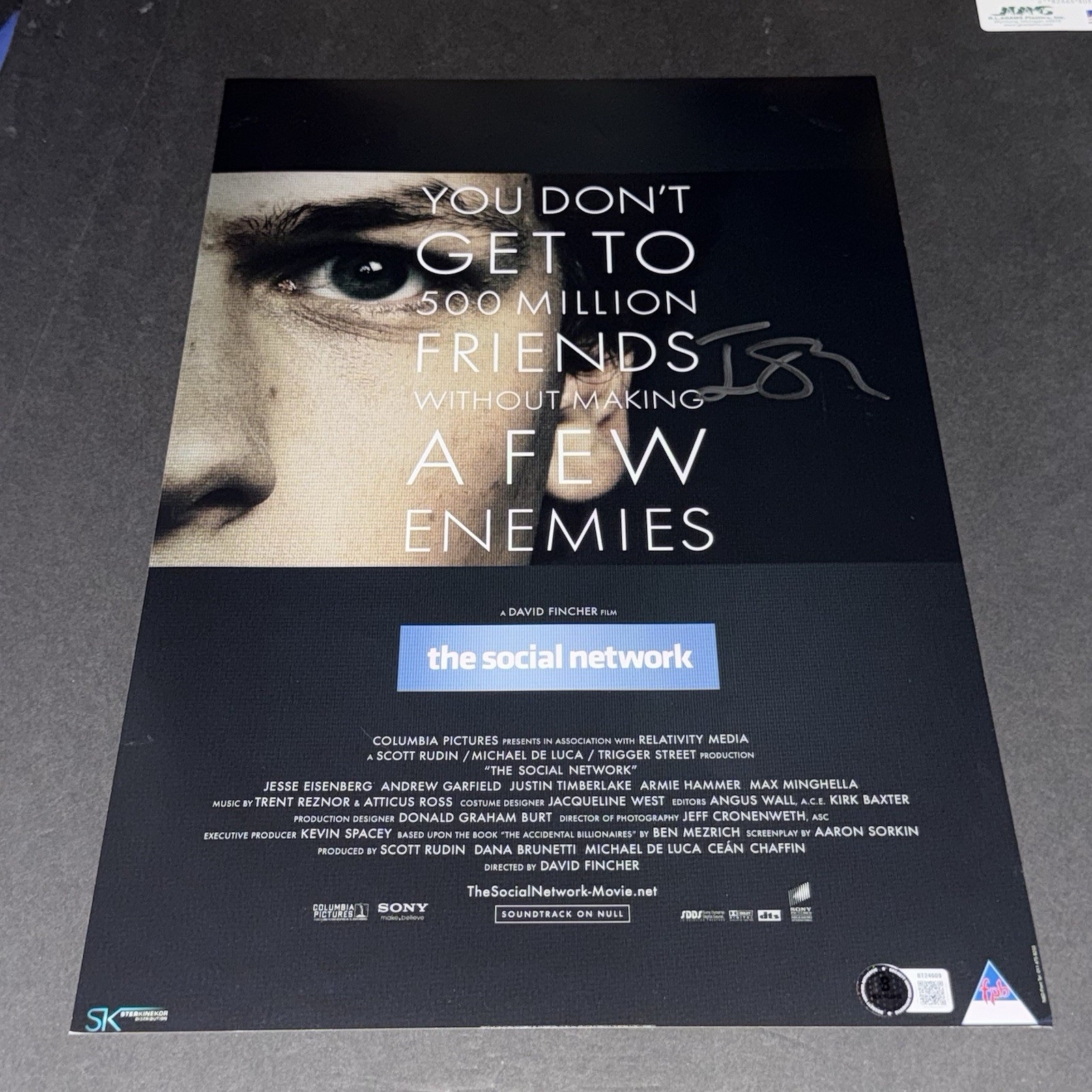 Jesse Eisenberg Signed Social Network 11×17 Photo Beckett BAS G
