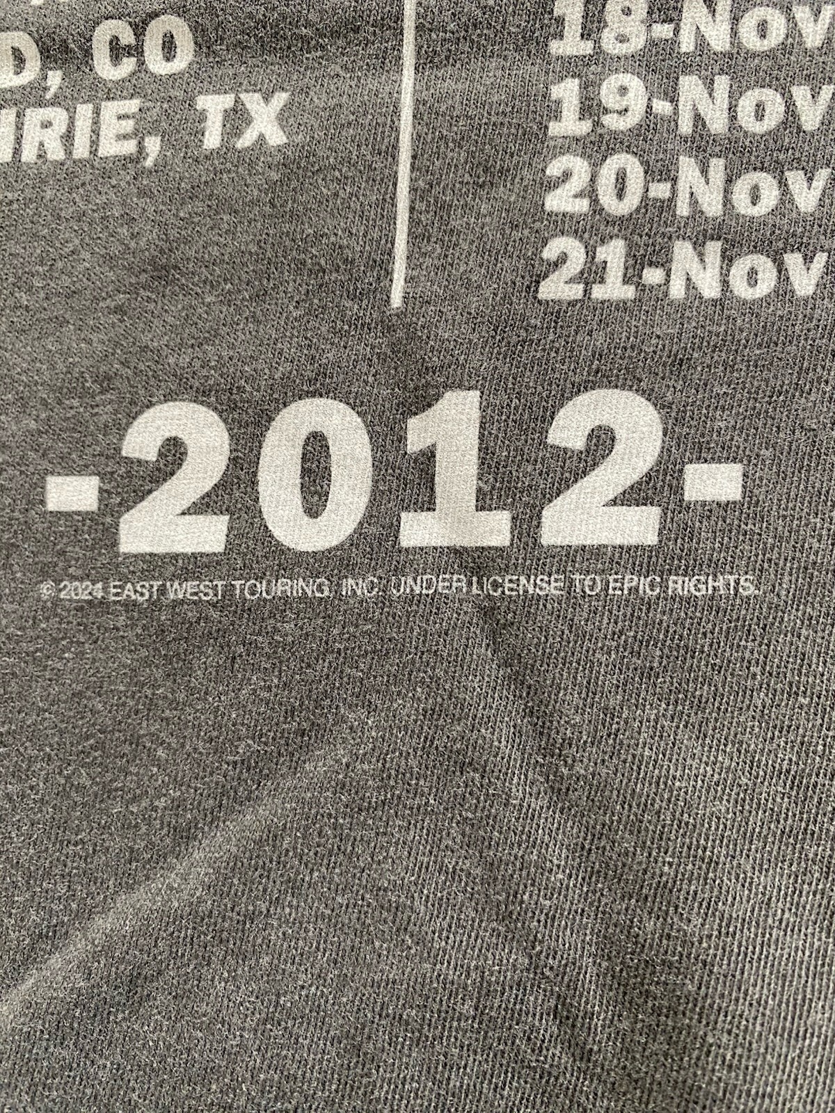 Bob Dylan: 2012 Tempest Tour T-shirt-size M, distressed Gray color, Rare