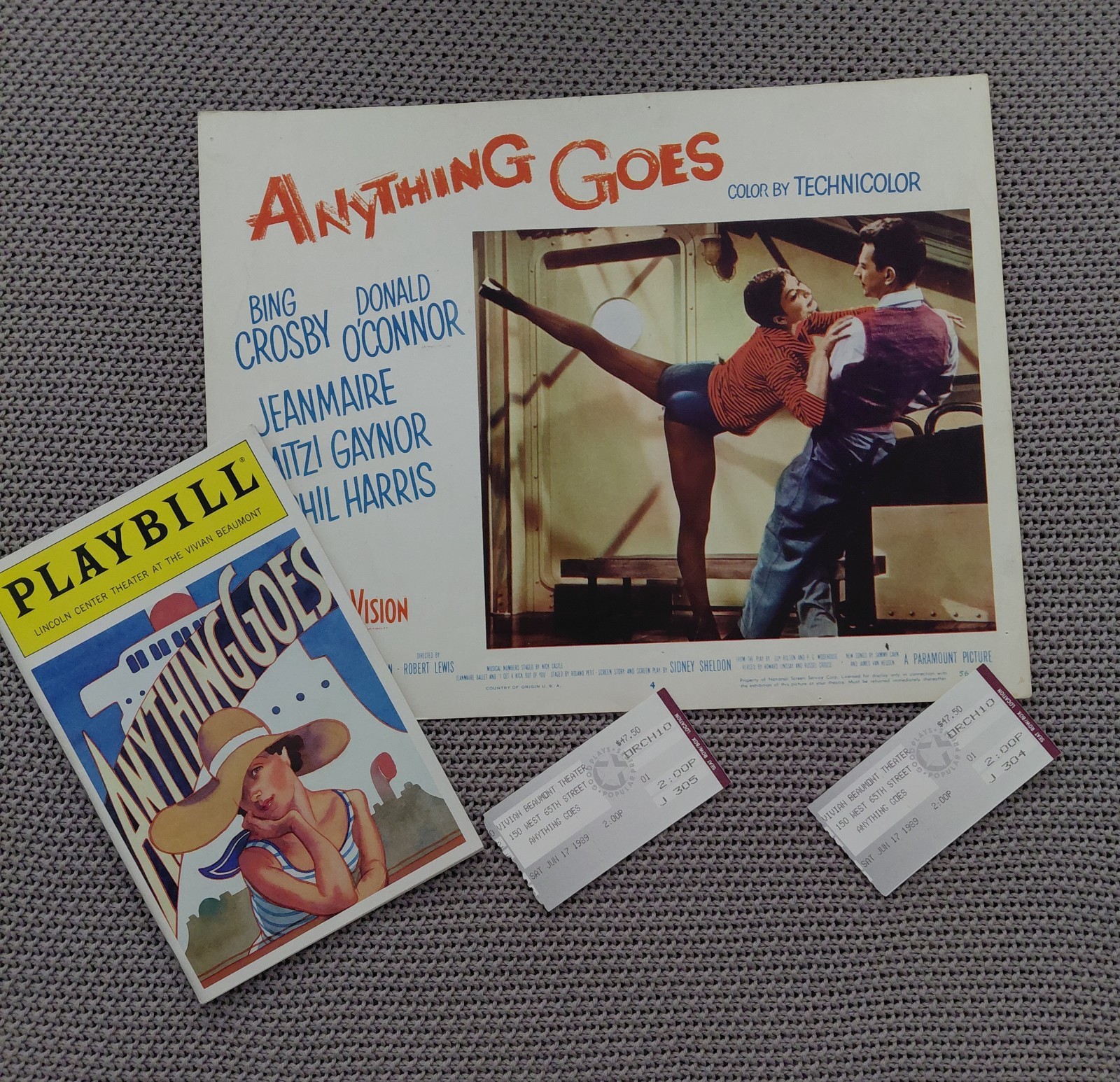 MOVIE “ANYTHING GOES”. 11X14 ORIGINAL 1956 LOBBY CARD. + BROADWAY PLAYBILL +2.