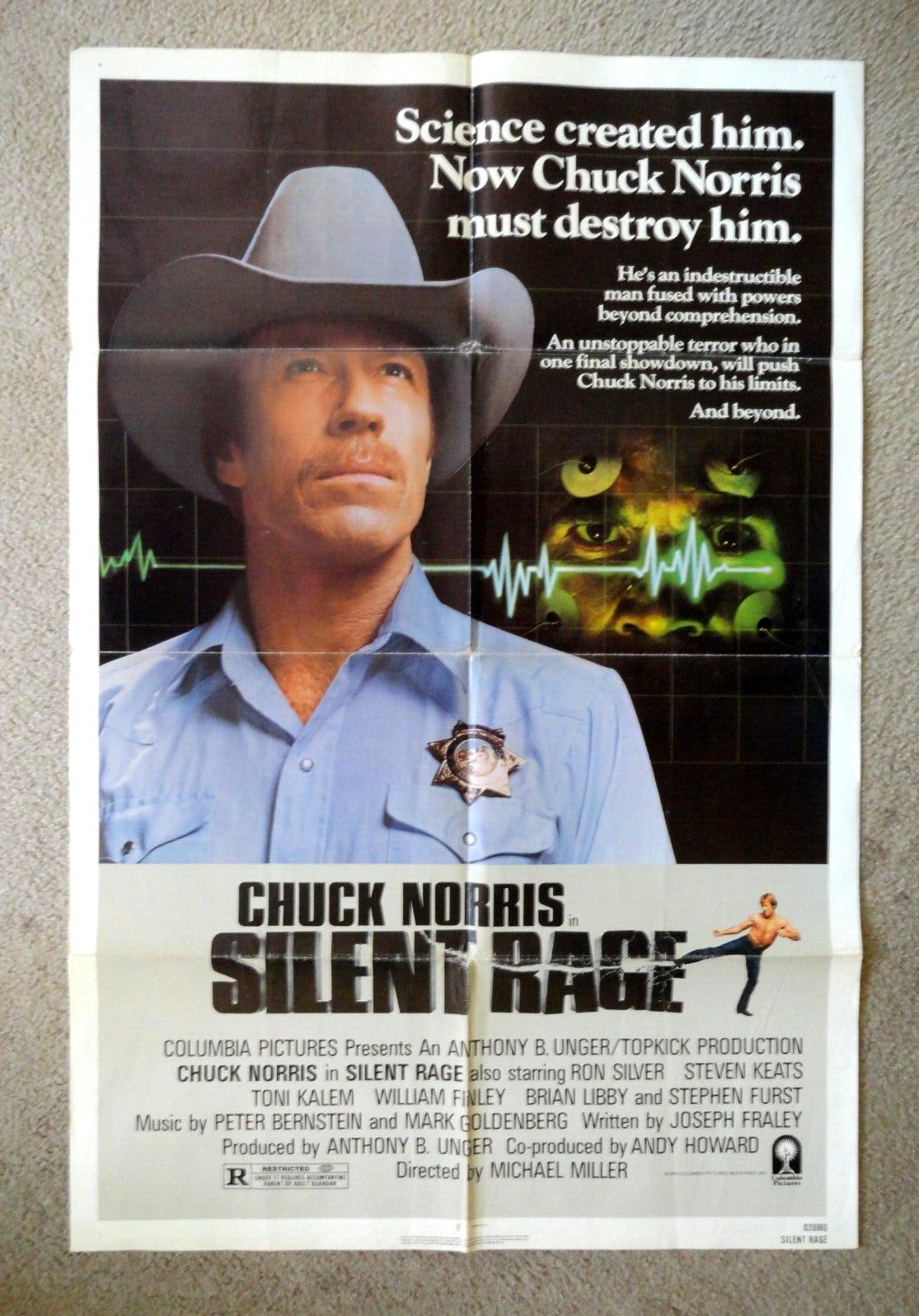 1982 Chuck Norris In “SILENT RAGE” Original 27×41 One Sheet Movie Poster