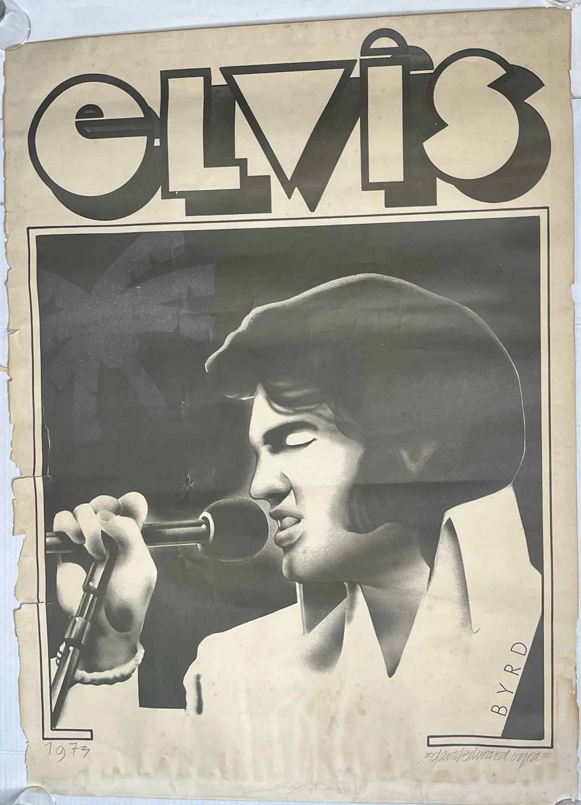 Elvis Concert Poster David Edward Byrd SIGNED Vintage 1973 34×25″ Rockabilly