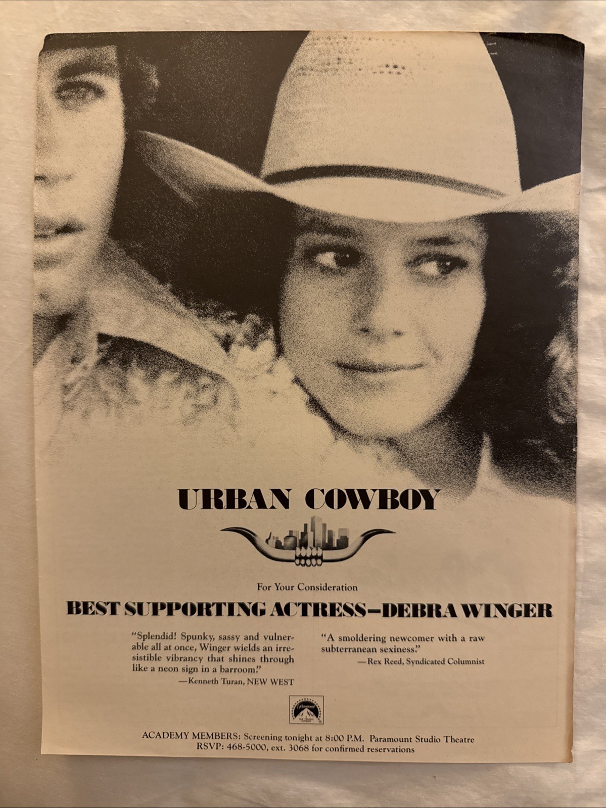 Urban Cowboy FYC Oscar Campaign Ad Debra Winger 1980 RARE For Your Consideration