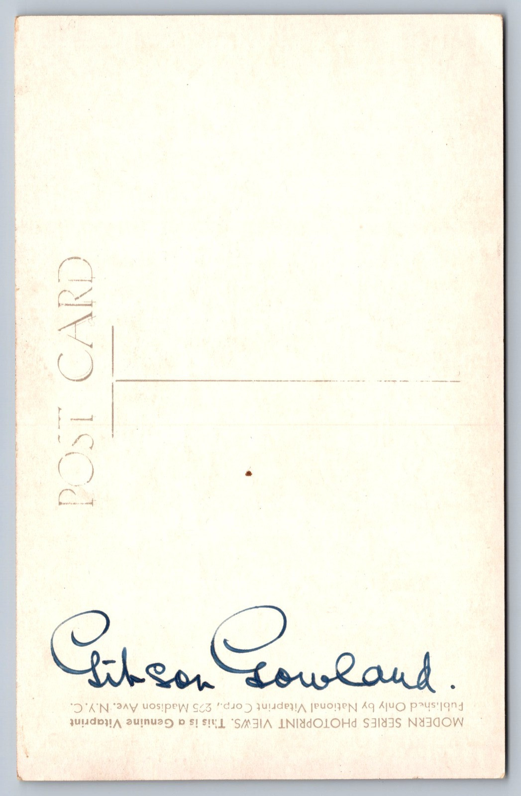 A rarity C1940 autographed postcard signed by GIBSON GOWLAND silent movie actor