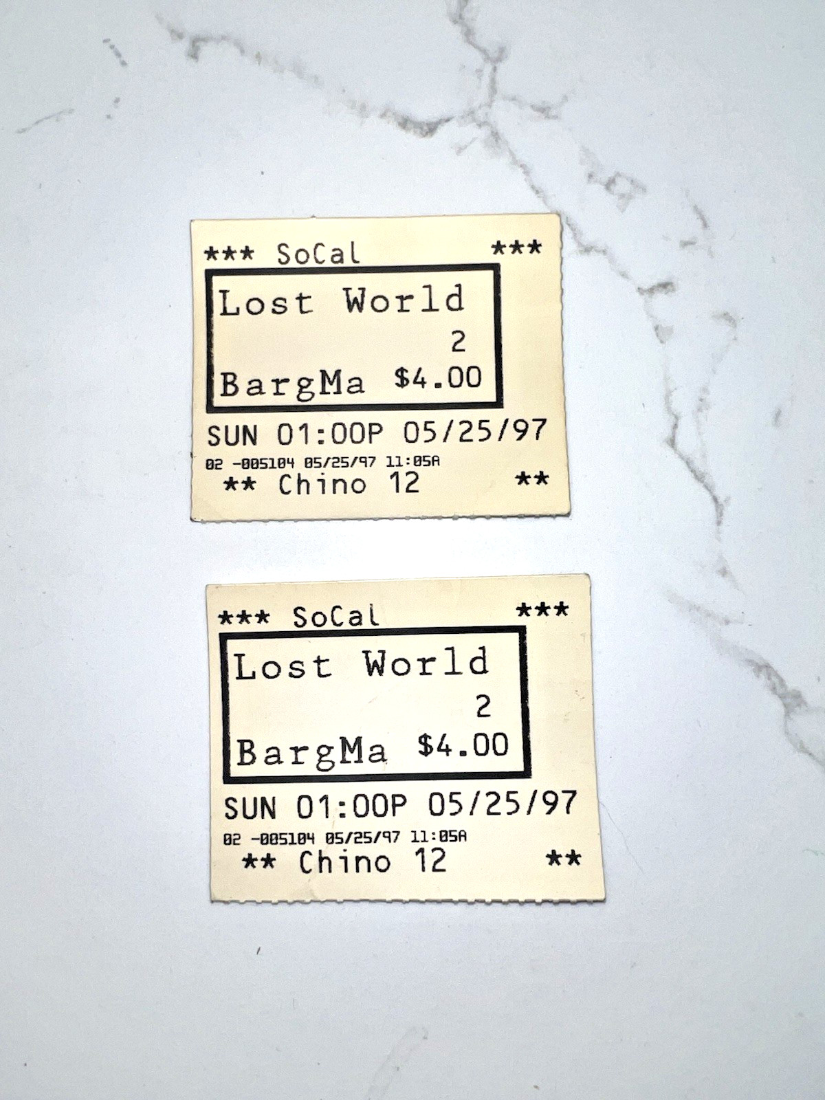 May 1997 Jurassic Park The Lost World Movie Ticket Stub Lot of 2 Spielberg
