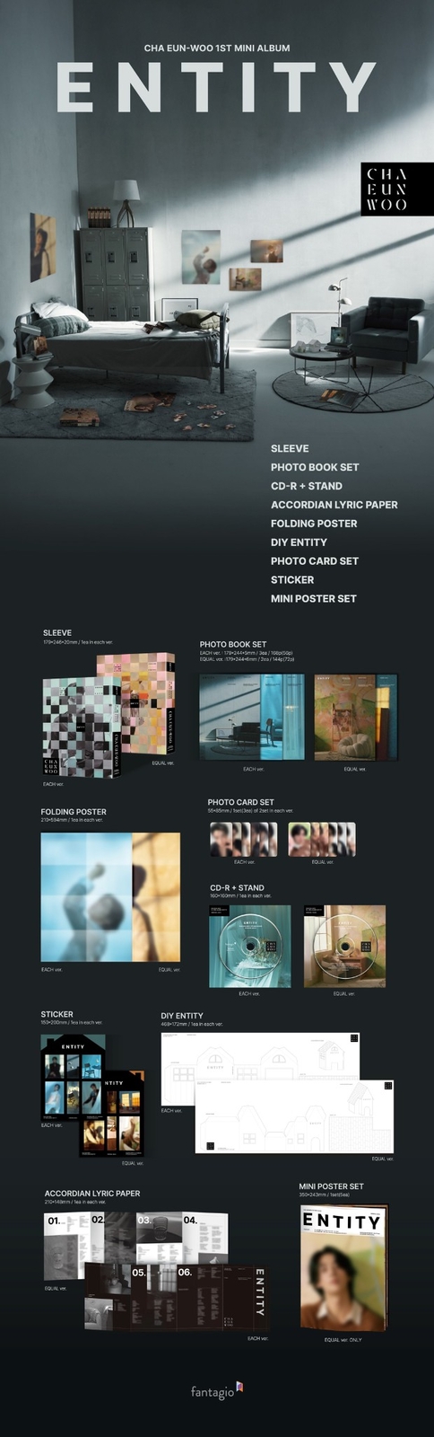 ASTRO CHA EUN-WOO ENTITY 1st Mini Album 2SET CD+Photobook+Photocard+Etc+TR#