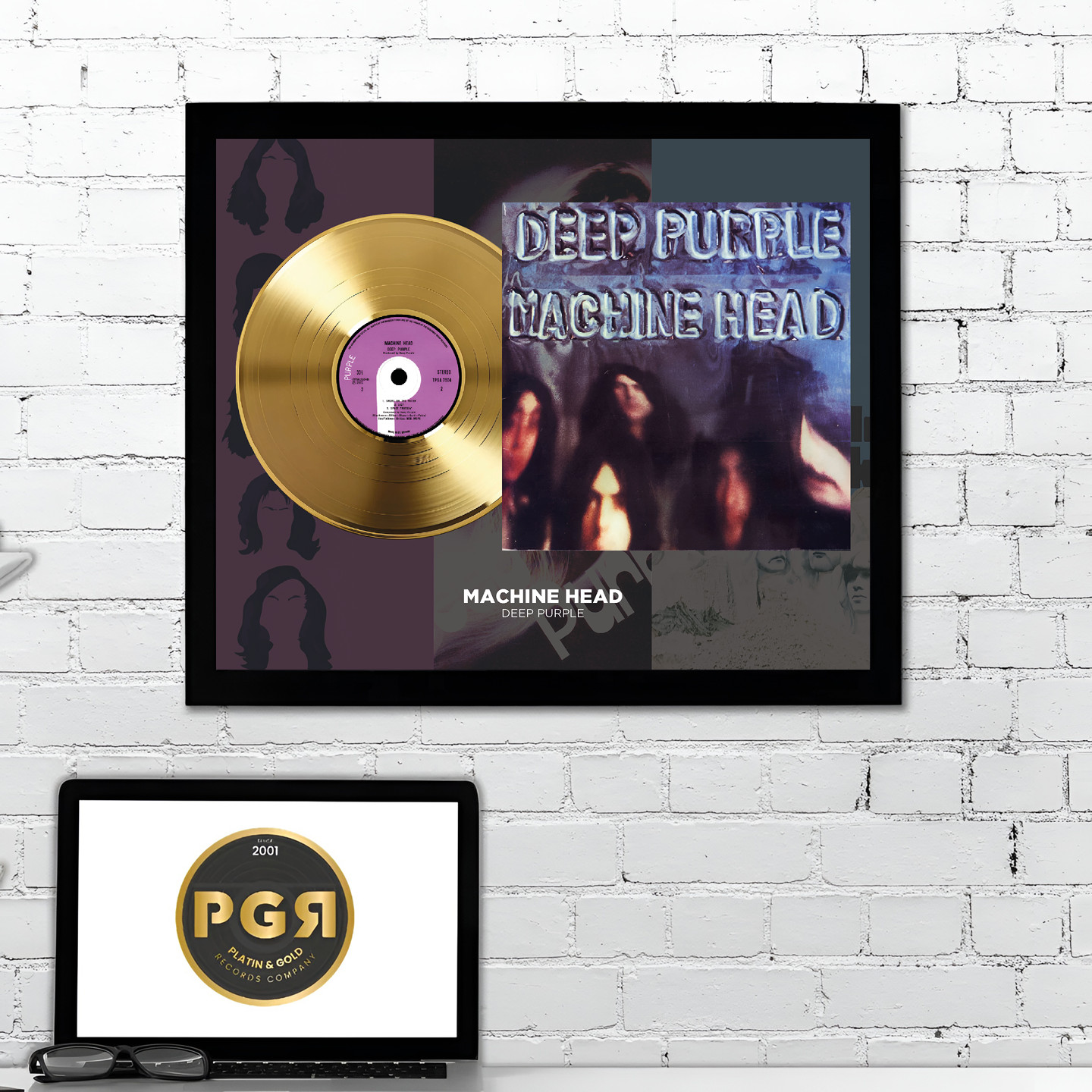Deep Purple Machine Head Gold Record Wall Art Framed Vinyl Classic Rock Decor