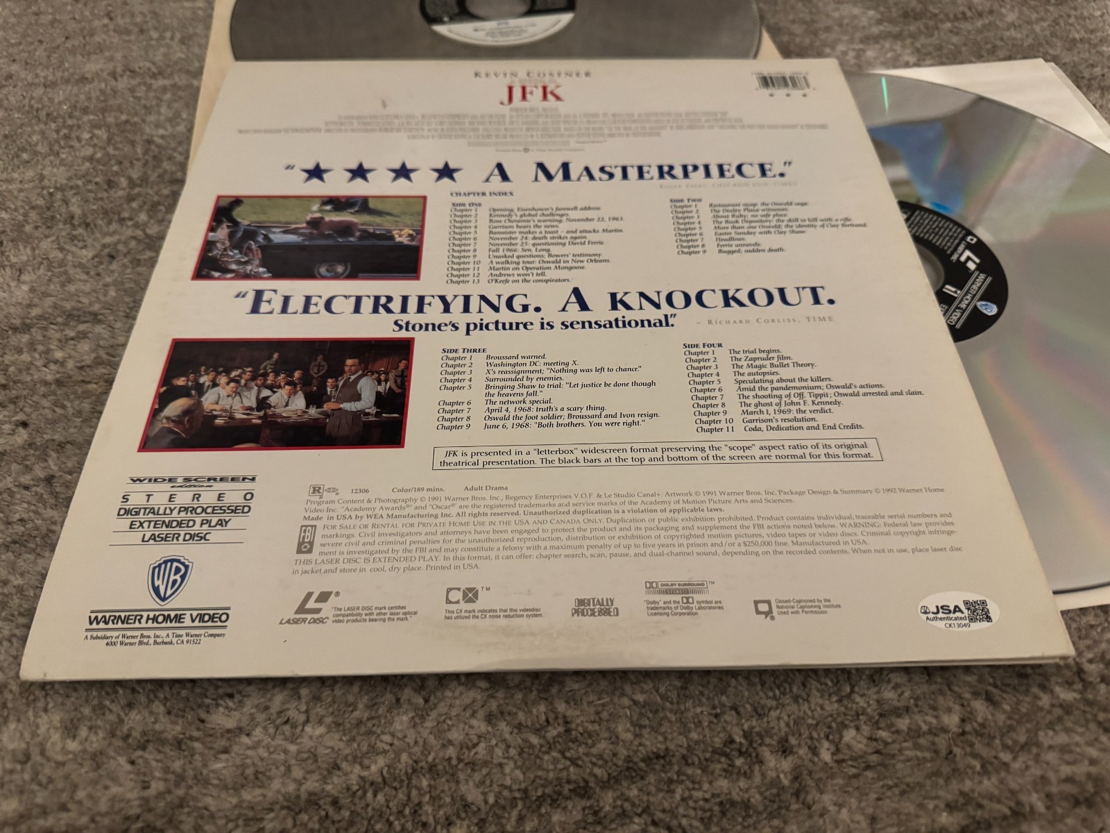 Signed Kevin Costner Autographed JFK Laserdisc JSA COA