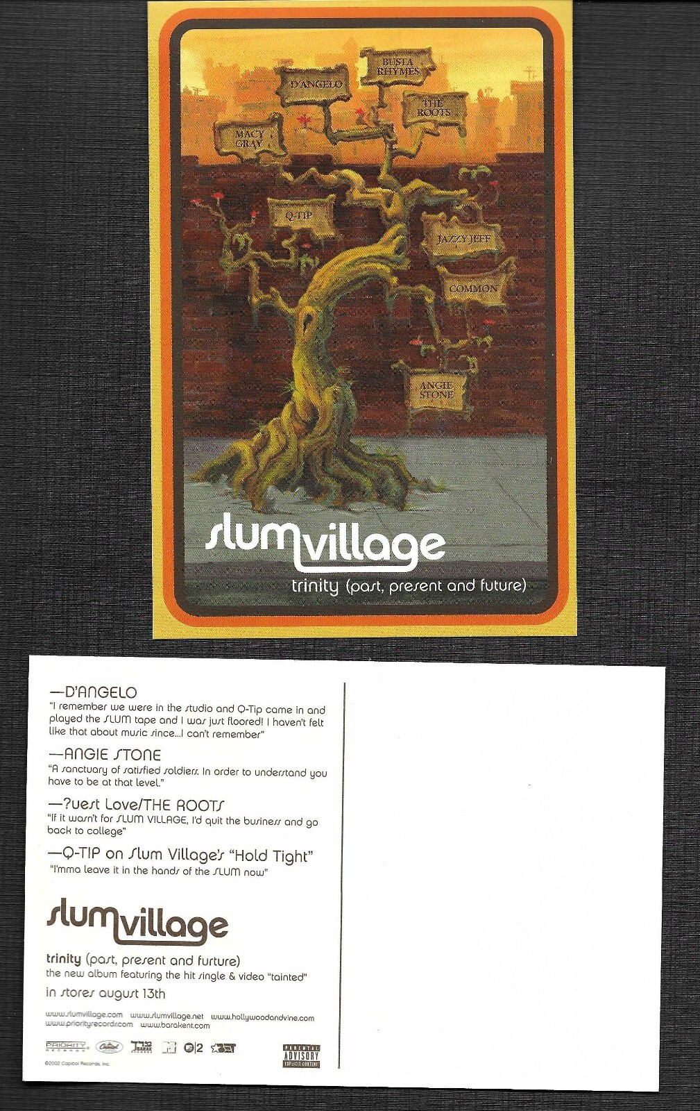 SLUM VILLAGE Rare 2002 PROMO POSTCARD 4×6 for Trinity CD D’angelo Q TIP Roots