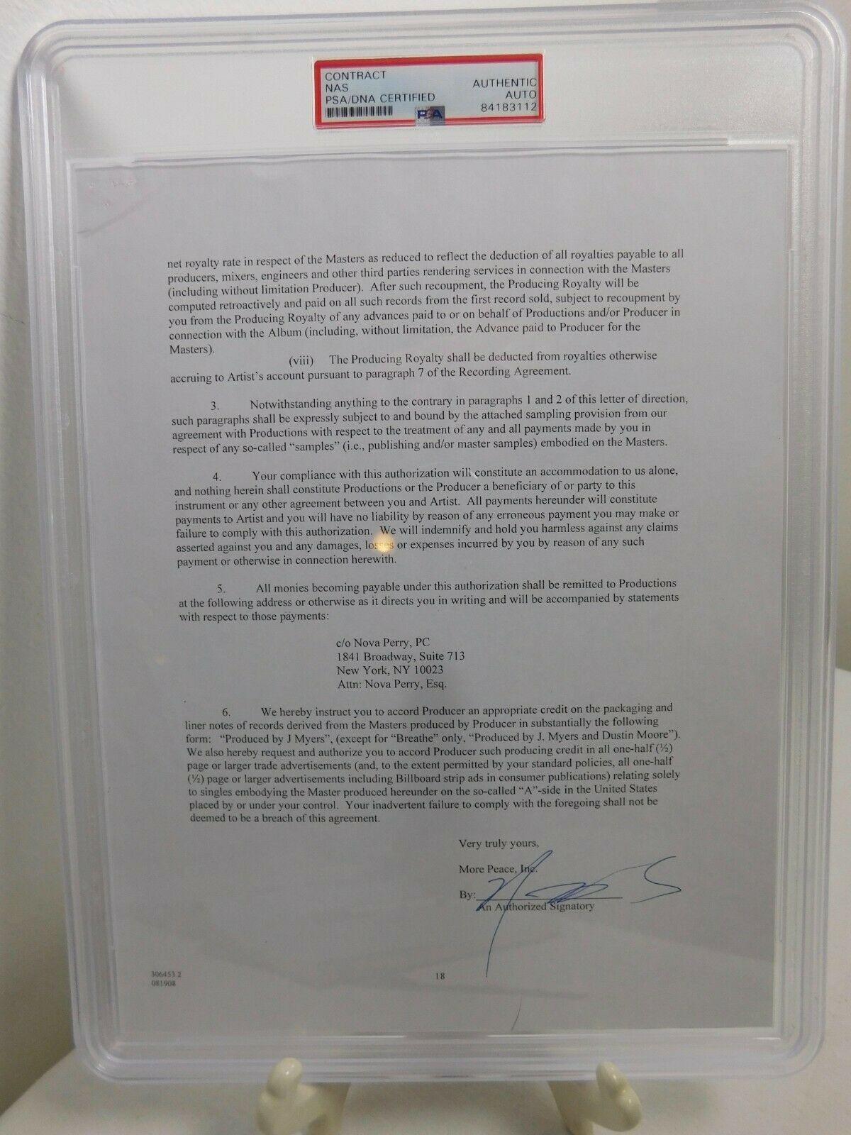 Signed Nas Record Contract PSA Encapsulated Producer Royalties Rap Legend HipHop