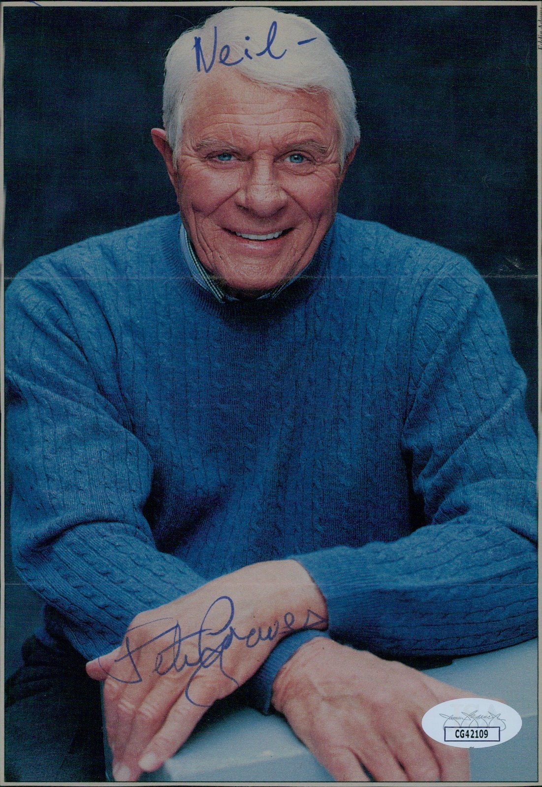 Peter Graves Actor Signed 5.25×8 Cut Page Photo JSA Authenticated Creases