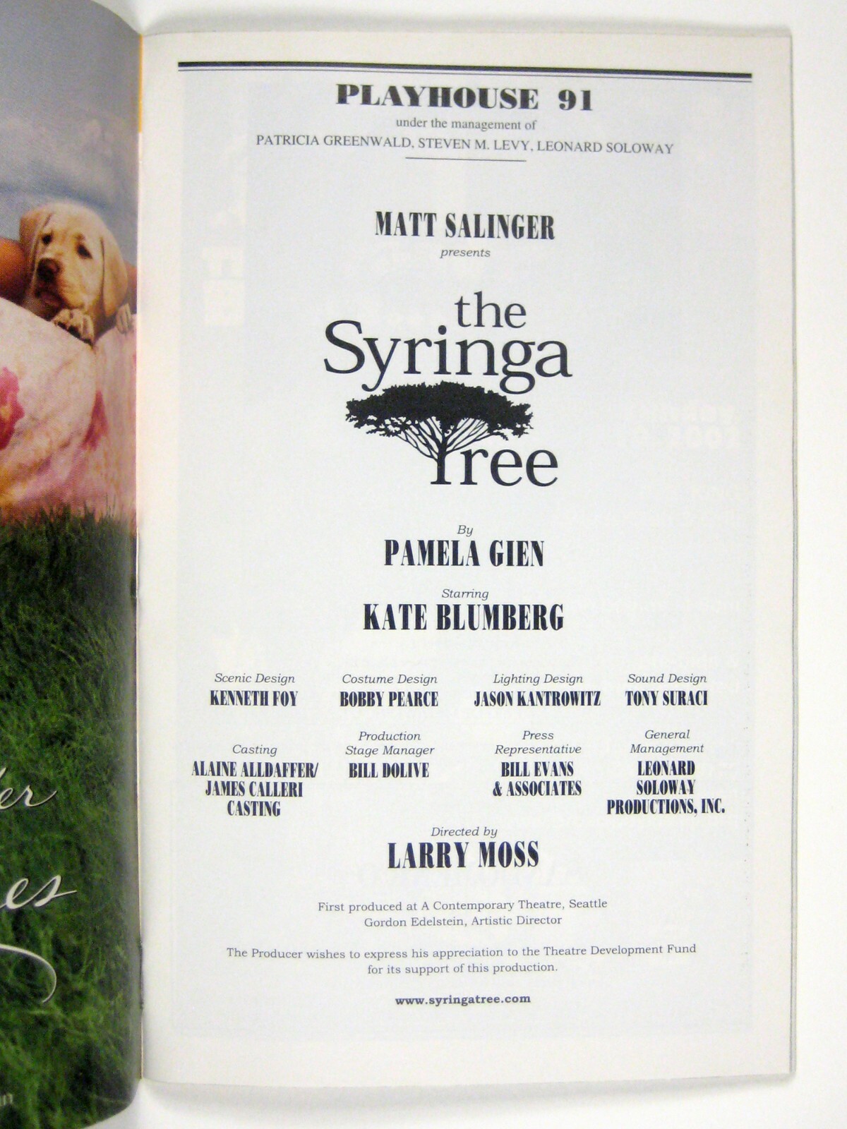 Syringa Tree Playbill January 2002 Kate Blumberg Pamela Gien Playhouse 91