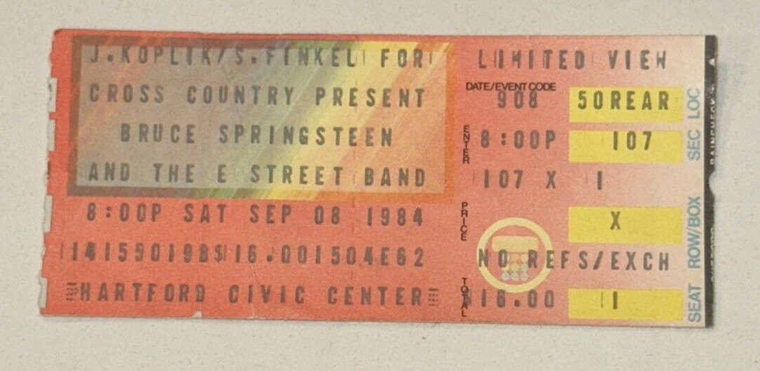 BRUCE SPRINGSTEEN CONCERT TICKET STUB HARTFORD CIVIC CENTER BORN IN THE USA 1984
