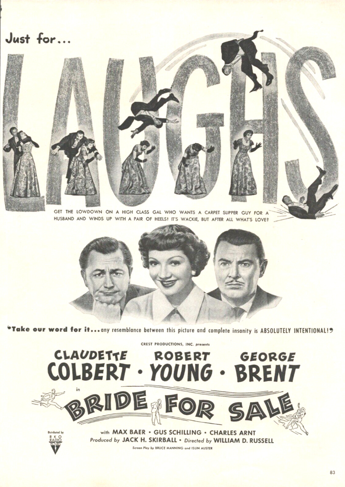 CLAUDETTE COLBERT celebrity Max Baer Bride for Sale cinema 1949 movie ad
