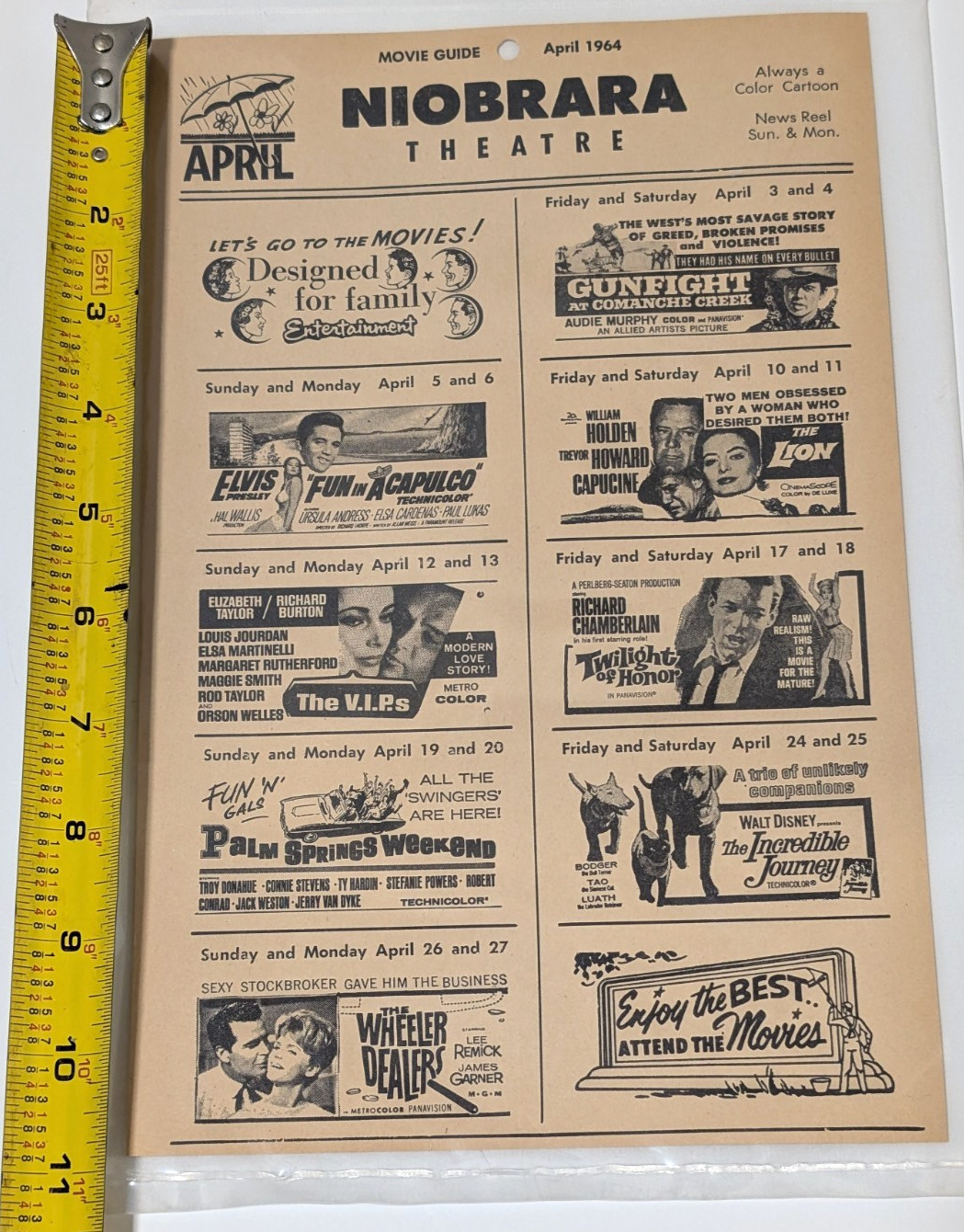 April 1964 Niobrara Nebraska Knox County Movie Guide Theatre-Elvis, Liz Taylor