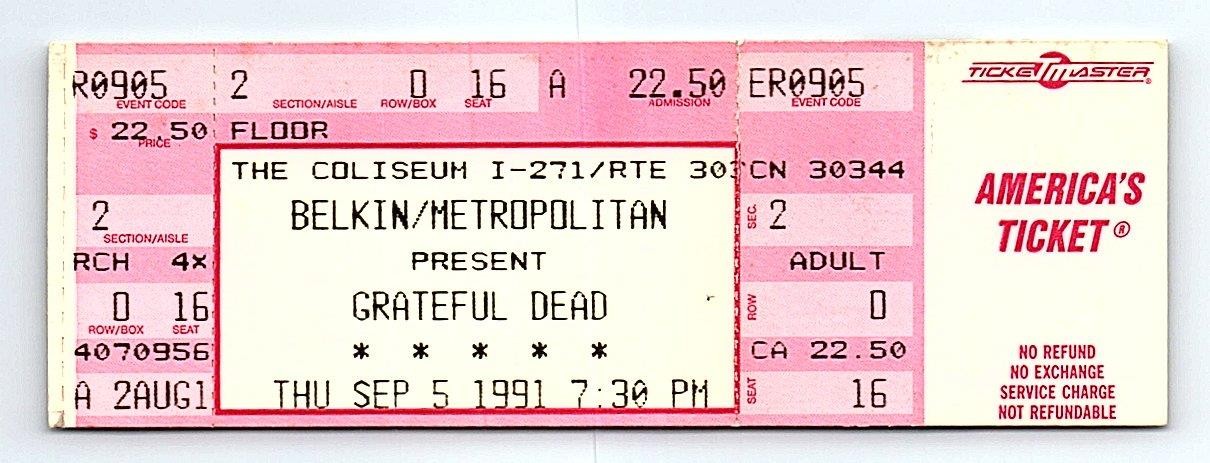 Grateful Dead Untorn Concert Ticket Stub September 5 1991 Cleveland Ohio