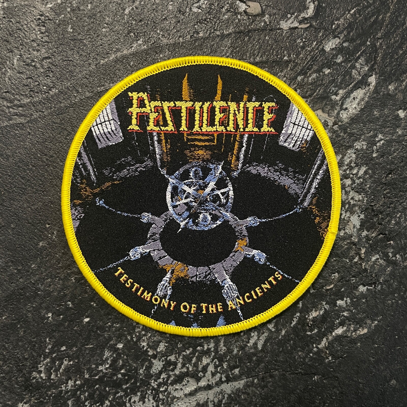 PESTILENCE – TESTIMONY OF THE ANCIENTS OFFICIAL PATCH DEATH METAL YELLOW BORDER