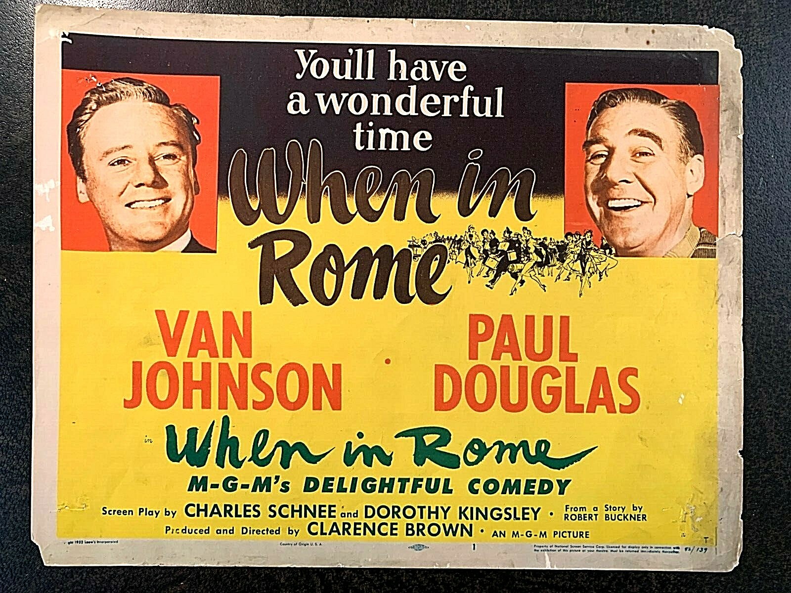 MGM WHEN IN ROME ORIGINAL TITLE LOBBY CARD 1952, VAN JOHNSON, PAUL DOUGLAS