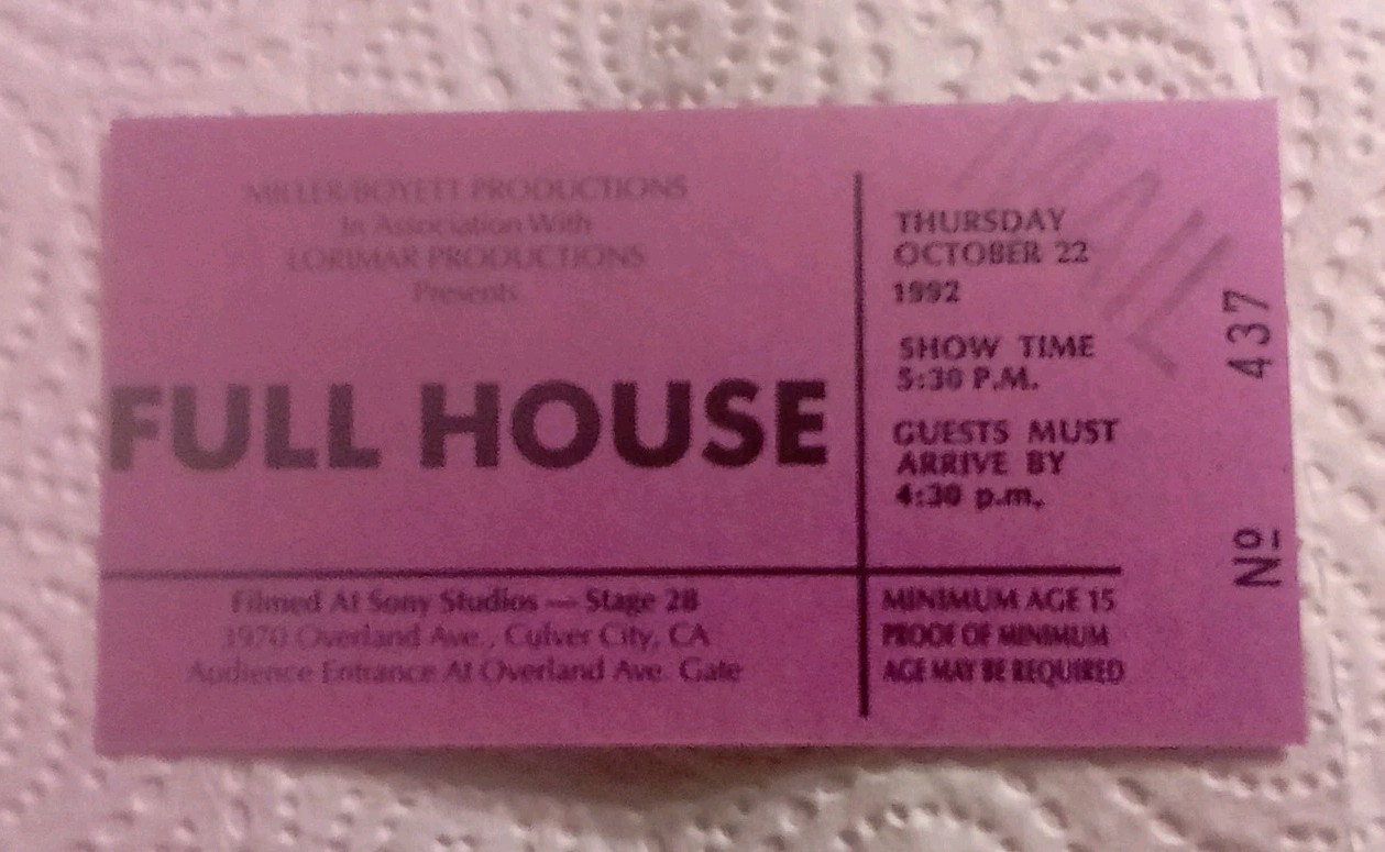 Vintage Rare Ticket For “Full House” – The TV Show Studio Ticket – Oct 22 1992