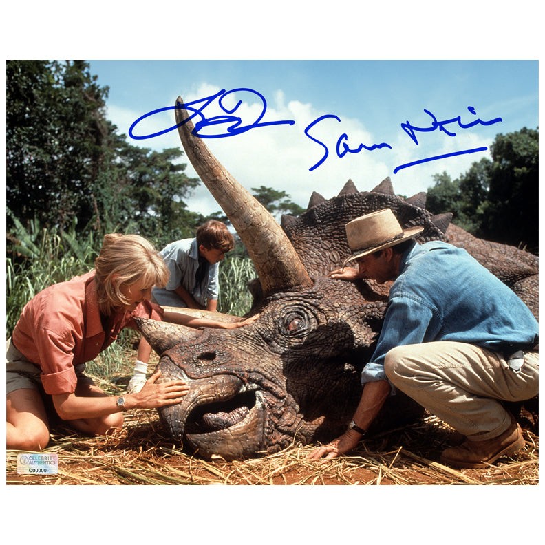 Sam Neill, Laura Dern Autographed Jurassic Park Triceratop Rescue 8×10 Photo