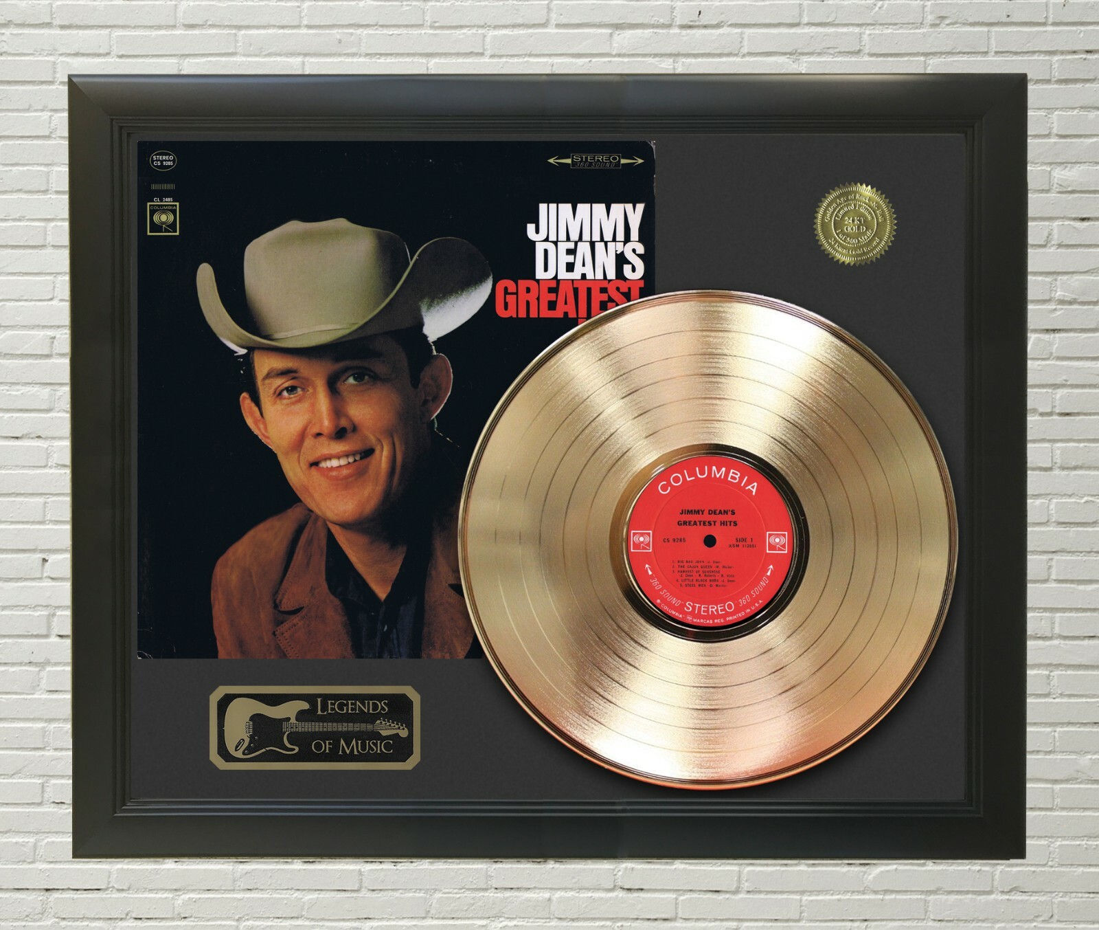 Jimmy Dean Framed Legends Of Country Music Gold LP Record Display
