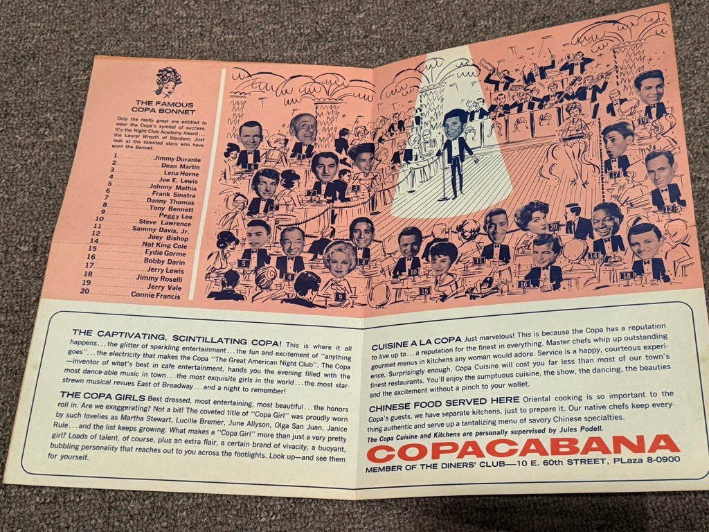 Tom Jones Copacabana Flyer Promo Program Jules Podell Mailer NYC Vintage