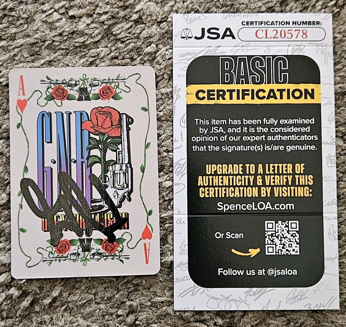 GILBY CLARKE SIGNED GUNS N’ ROSES PLAYING CARD JSA COA RARE