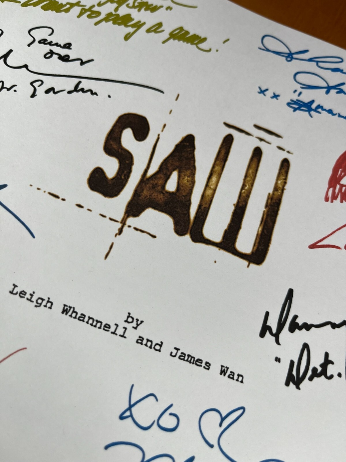Saw Script Signed- Autograph Reprints- Jigsaw- Saw Movie Script