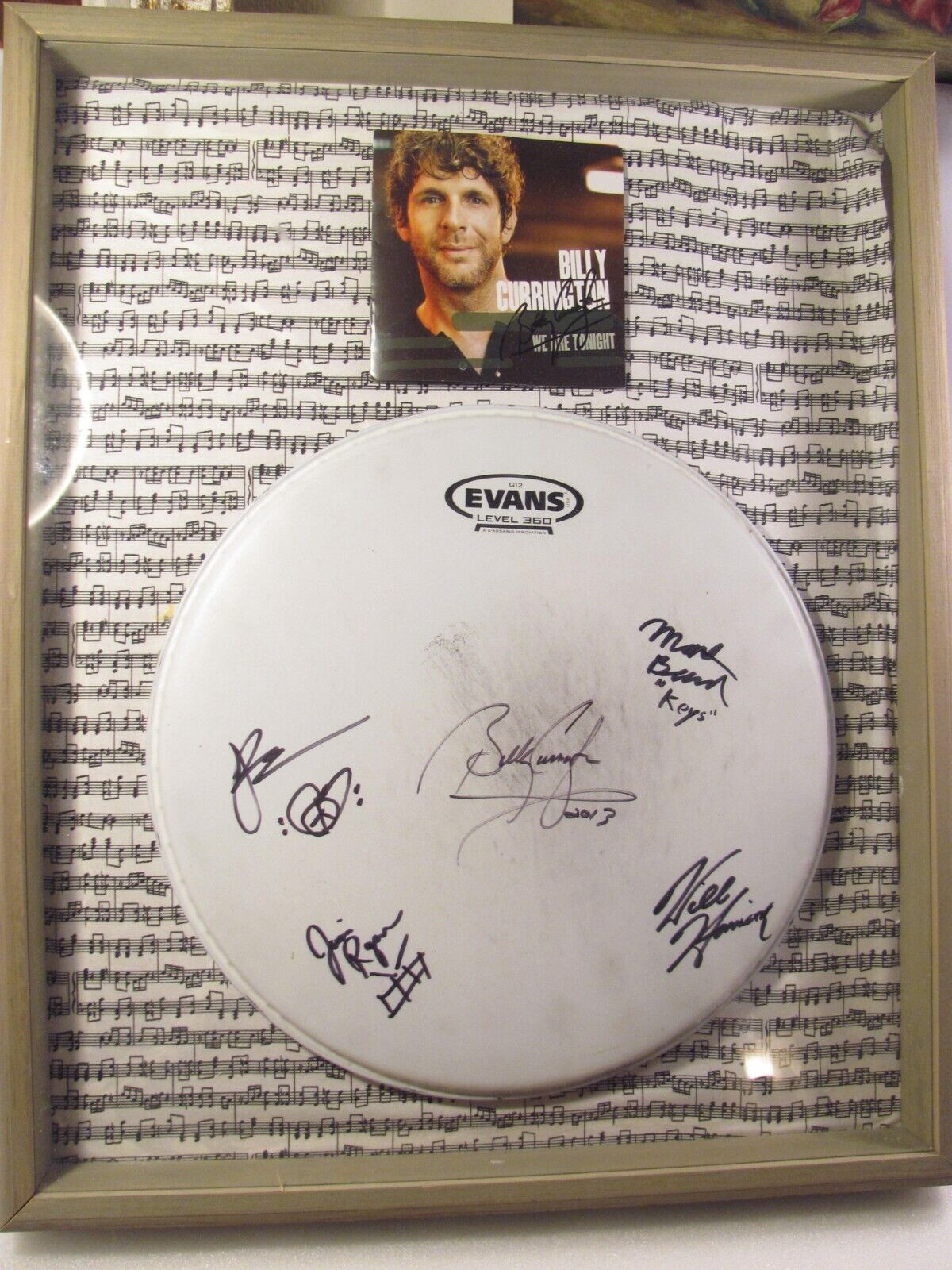 Billy Currington Autograph Drum Head & Band 21 x 17 Framed Display 2013 CD Tour