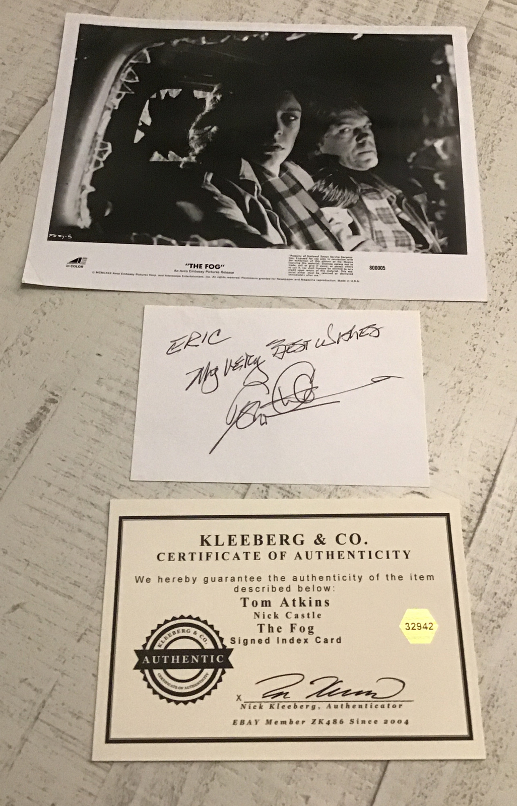 Autograph TOM ATKINS Index Card With The Fog Set 8×10 Horror Classic COA