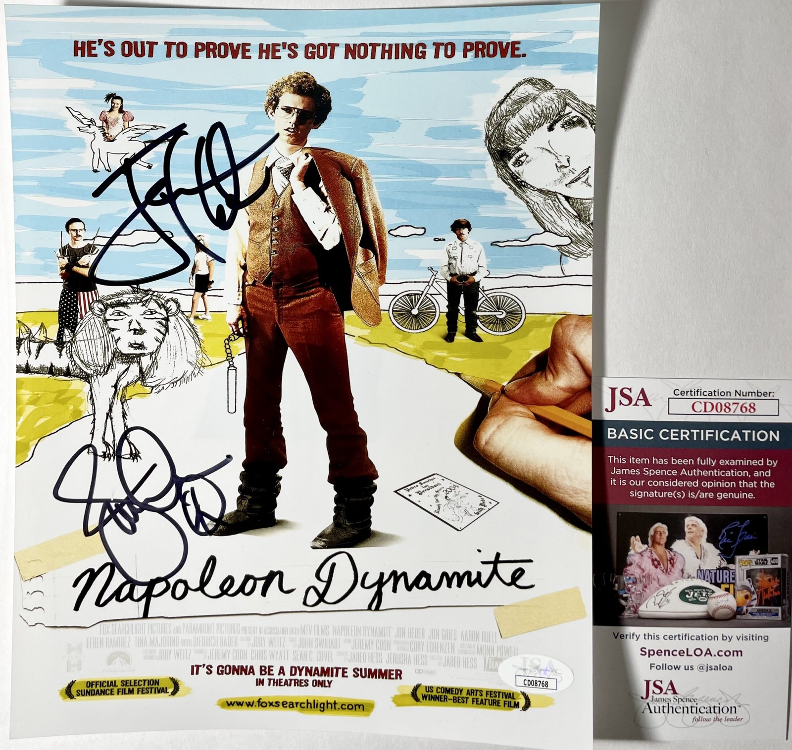 Jon Heder & Jon Gries Signed Napoleon Dynamite 8×10 Mini Poster Autograph JSA…