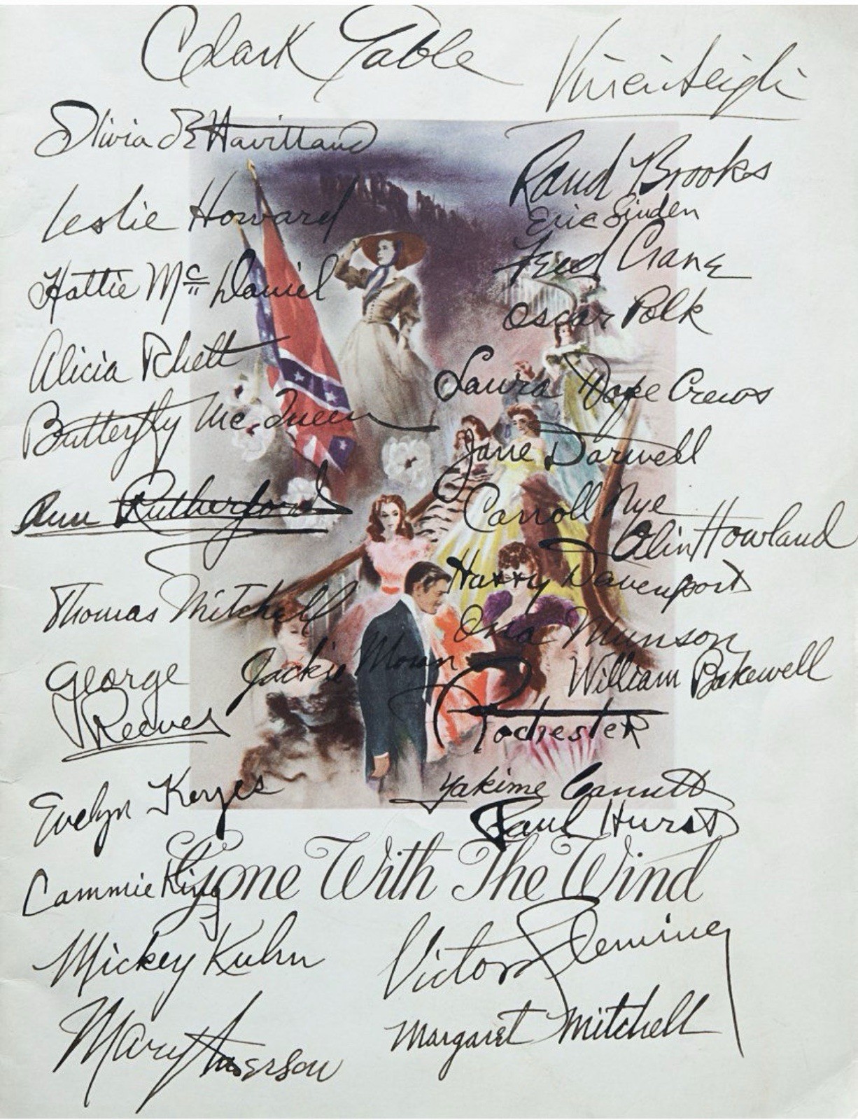 Gone With The Wind 1939 Signed Program Clark Gable Vivien Leigh 29 Cast Members