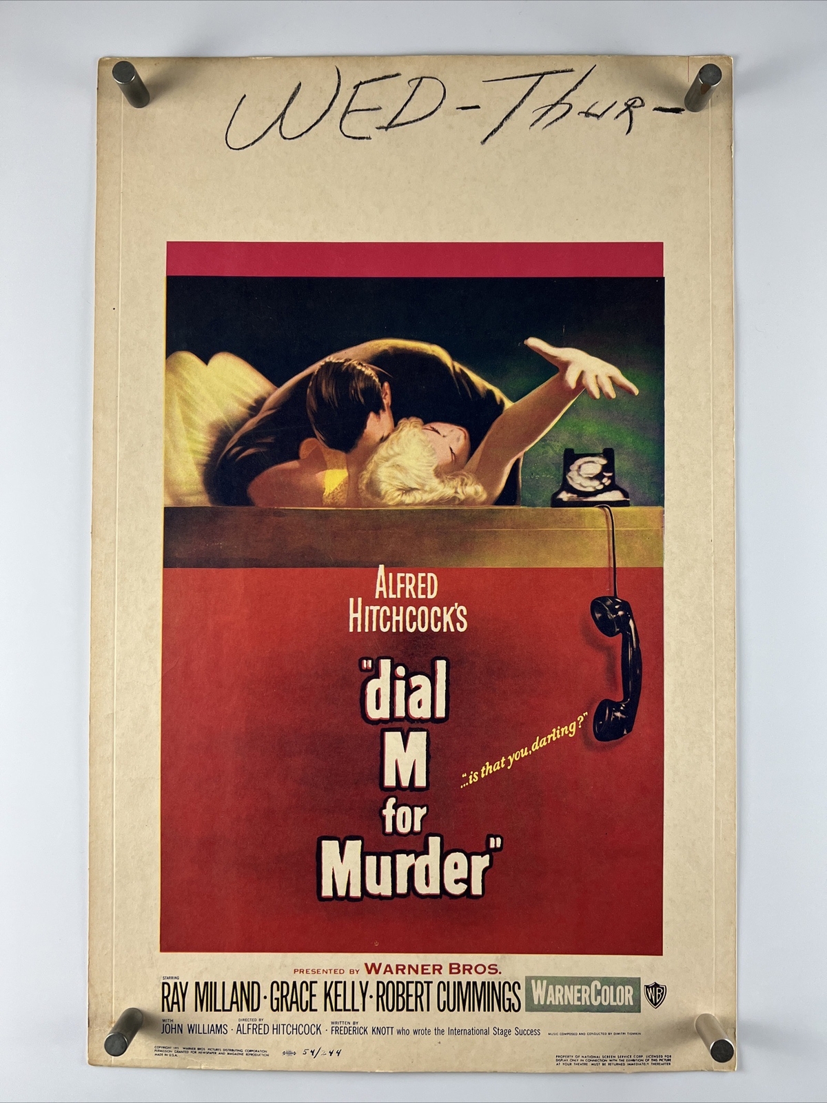 DIAL M FOR MURDER (VeryFine-) Window Card 1954 Alfred Hitchcock Movie Poster 215