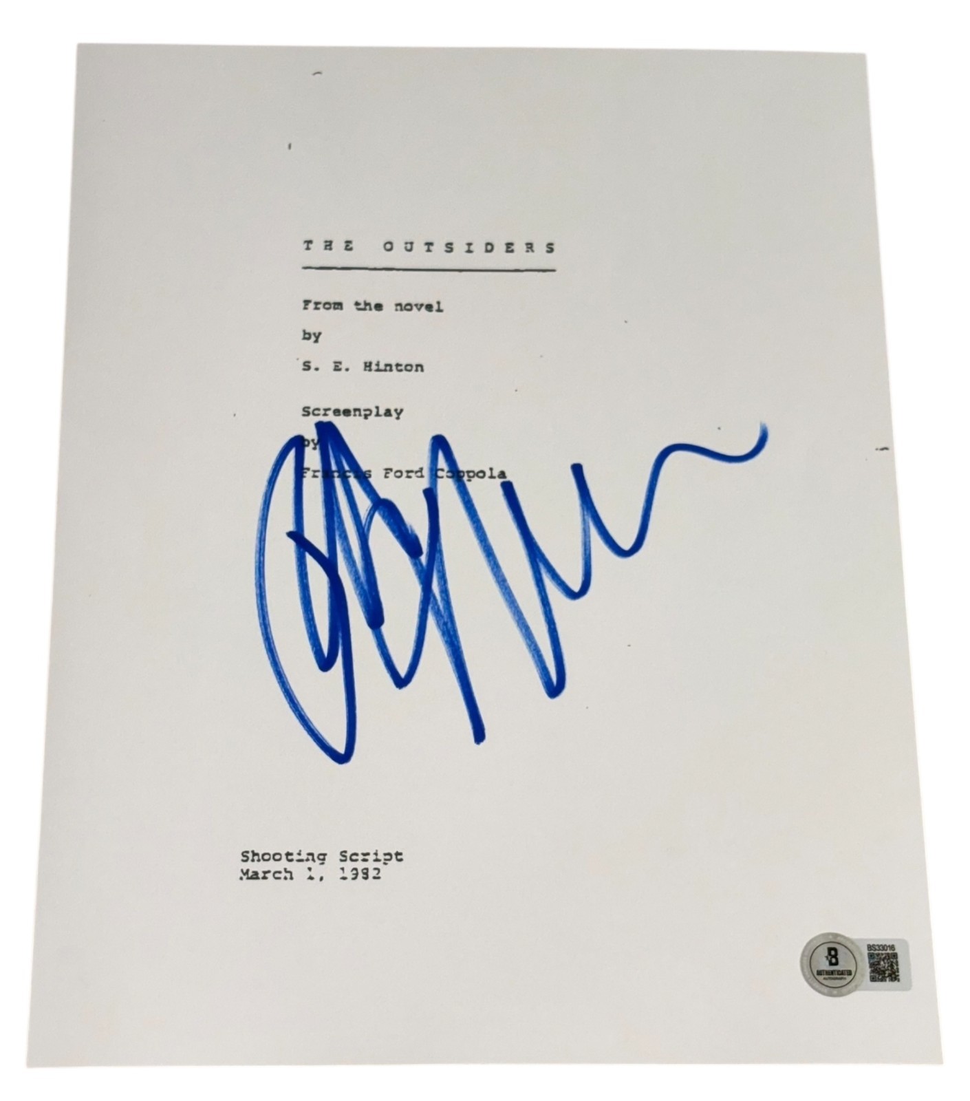 Ralph Macchio Signed Autograph The Outsiders Movie Script Screenplay Beckett BAS