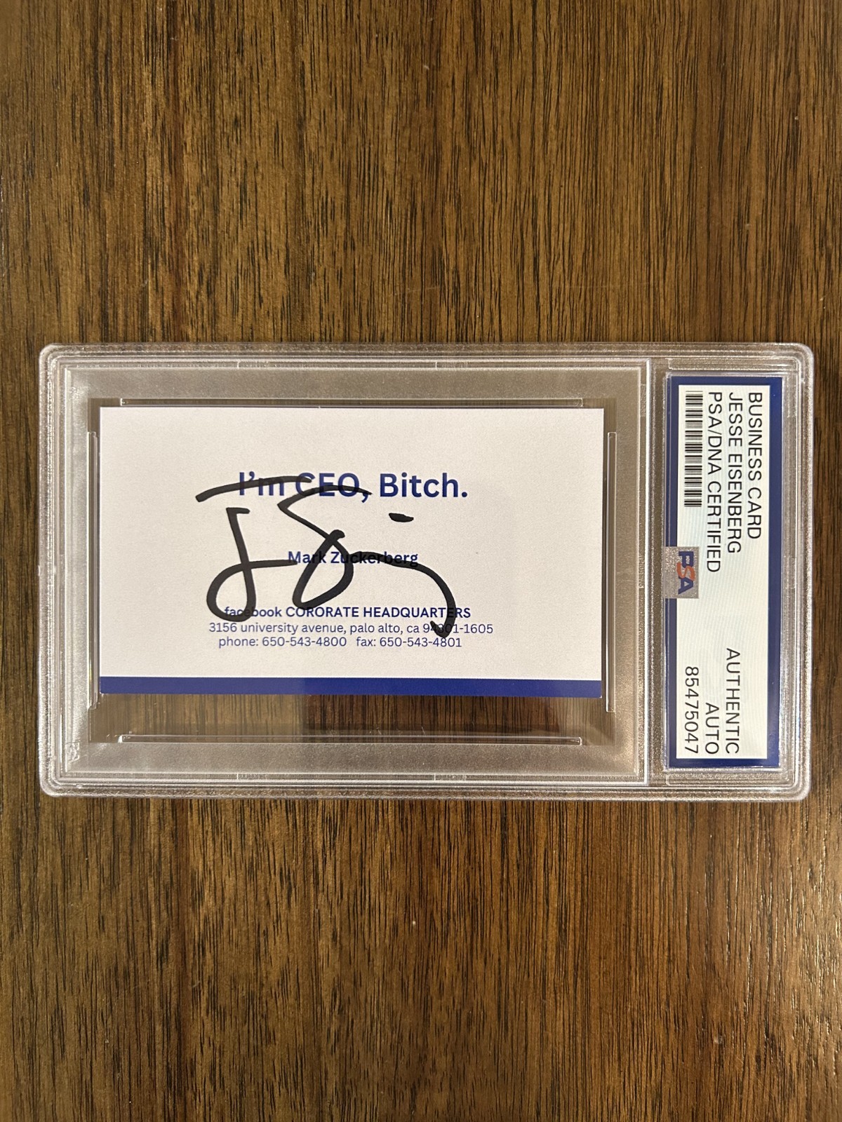 Jesse Eisenberg The Social Network Signed Facebook Business Card Mark Zuckerberg