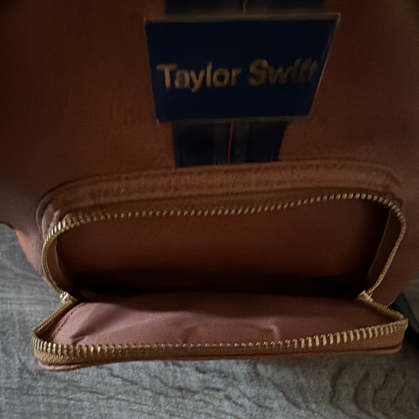 Taylor Swift Midnights Brown Backpack Bag with Blue Stripe & Front Zip Pocket