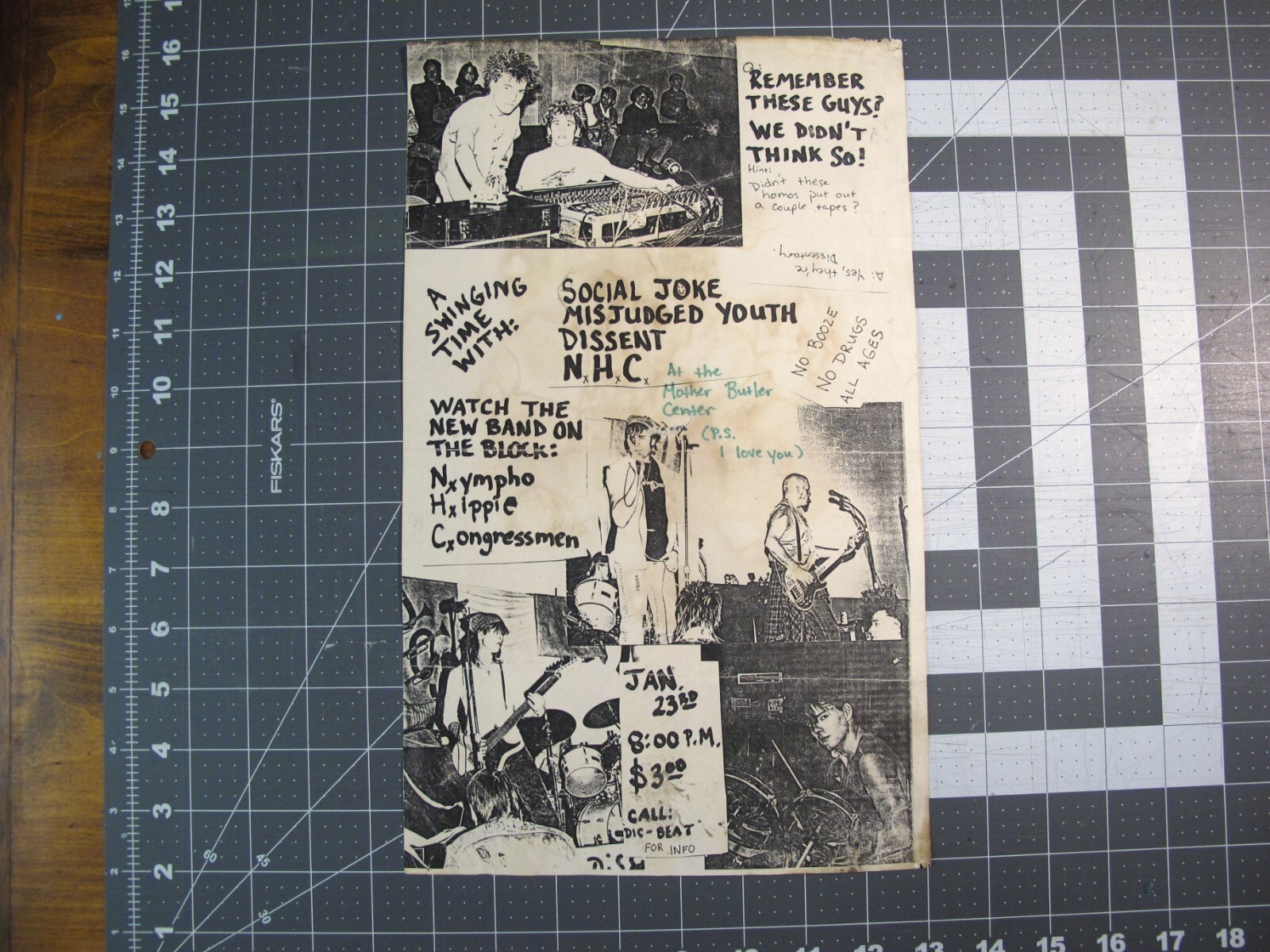vtg Punk Hardcore flyer – Social Joke NHC Dissent Mother Butler Ctr. 8.5×14 LEG2