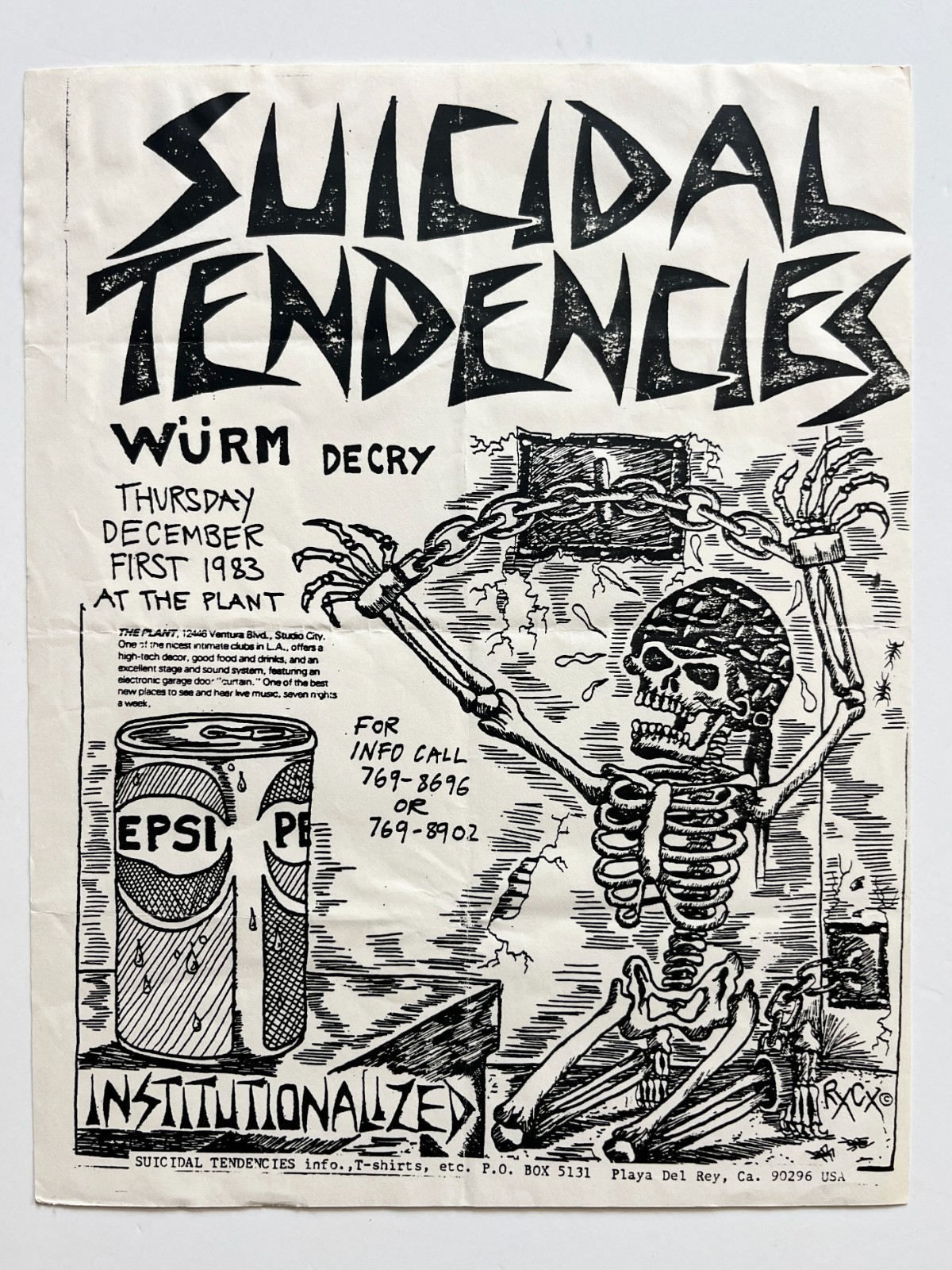 Suicidal Tendencies Flyer Ric Clayton Punk Germs Black Flag Circle Jerks Poster