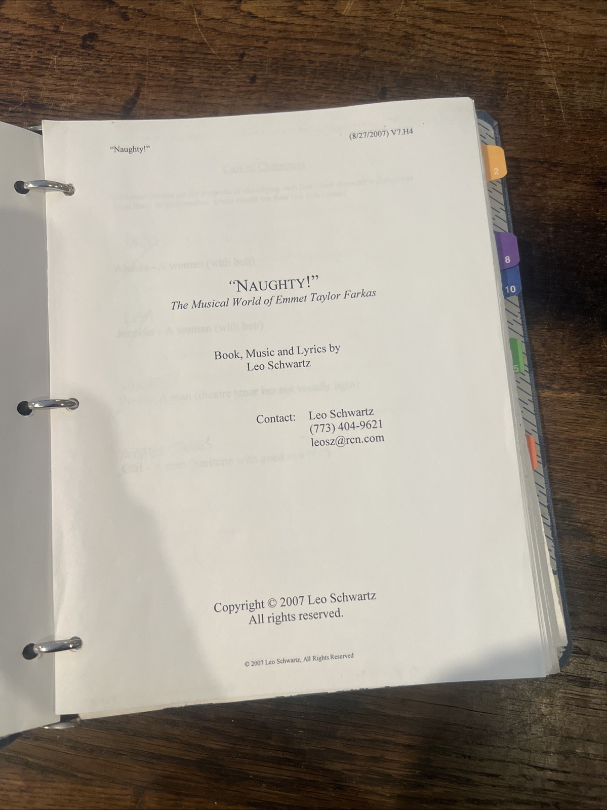 Broadway Script And Notes – Naughty Emmet Taylor Farkas Leo Schwartz Reading TC