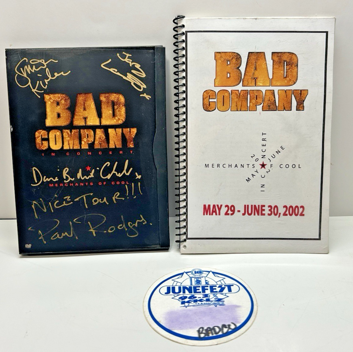 BAD COMPANY Band Signed Autographed CONCERT DVD with tour book and cloth pass