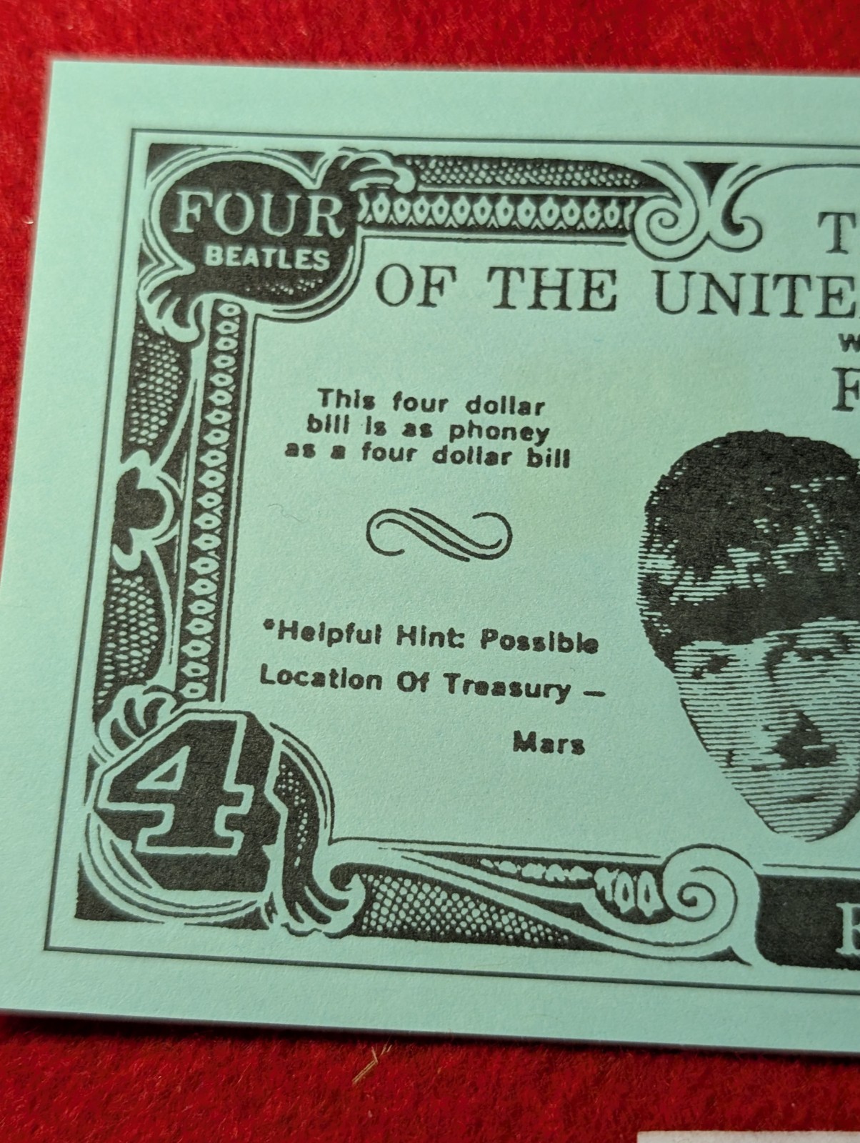 BEATLES “BEATLEMANIA MONEY” W/ PAUL McCARTNEY ON FRONT, ALL FOUR ON BACK, PHONEY