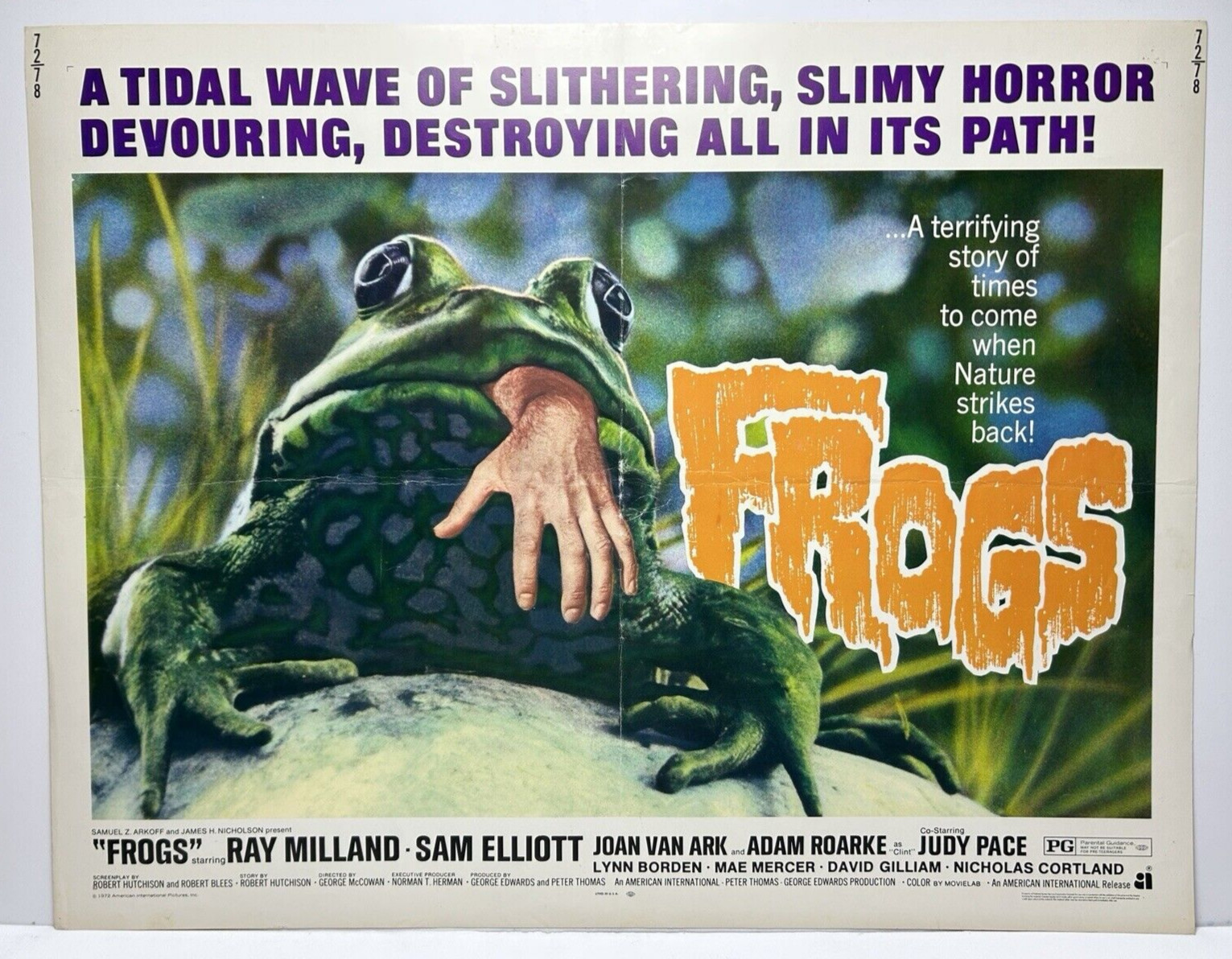 HORROR Orig 1972 Movie Poster FROGS Ray Milland Sam Elliott THRILLER 22 x 28