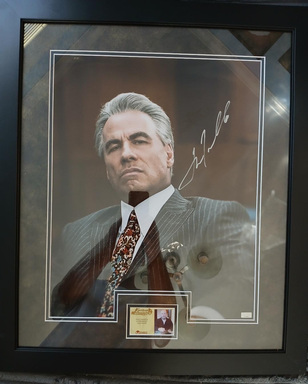 John Travolta Autographed John Gotti 16×20 Scene Framed Photo