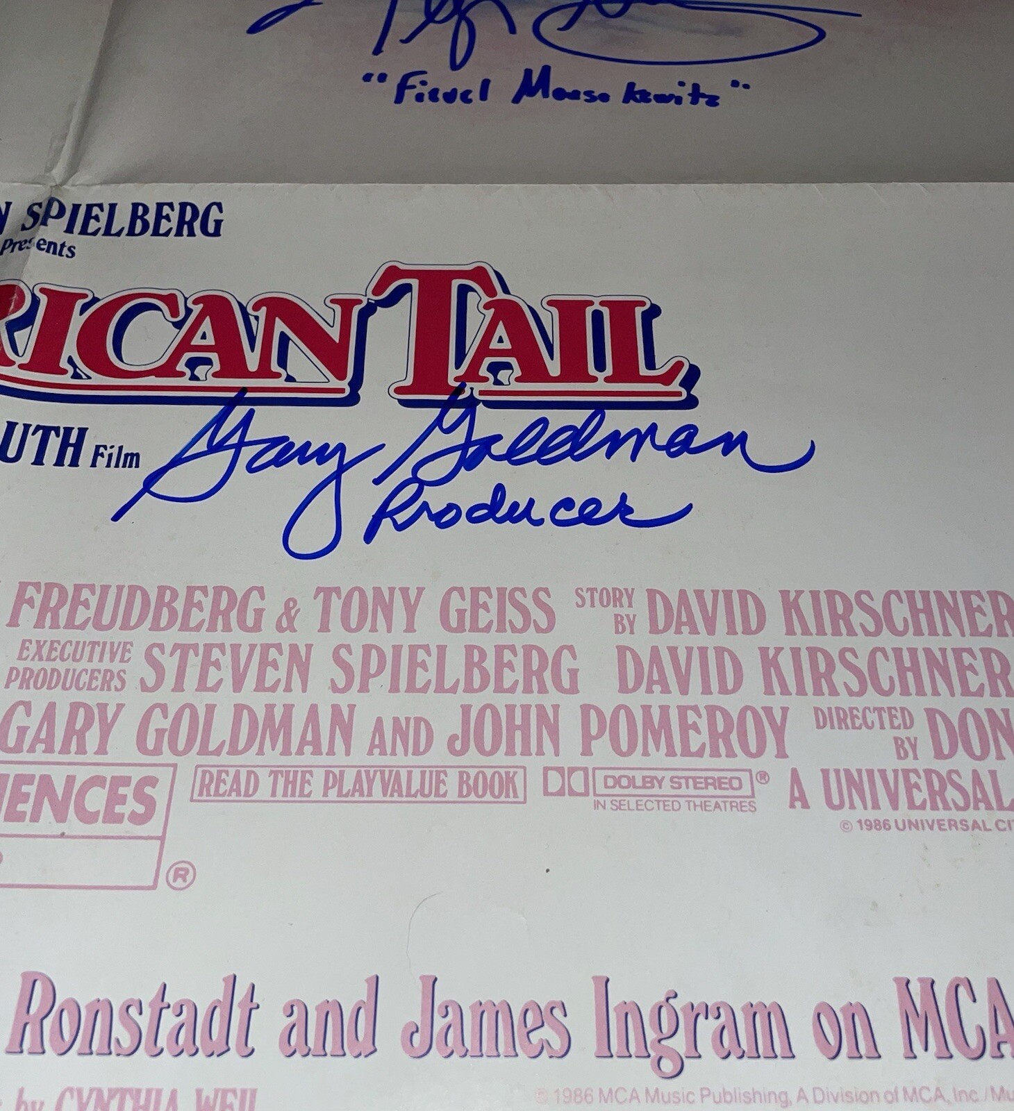 Don Bluth +5 Signed Original Folded Poster An American Tail Authentic JSA COA